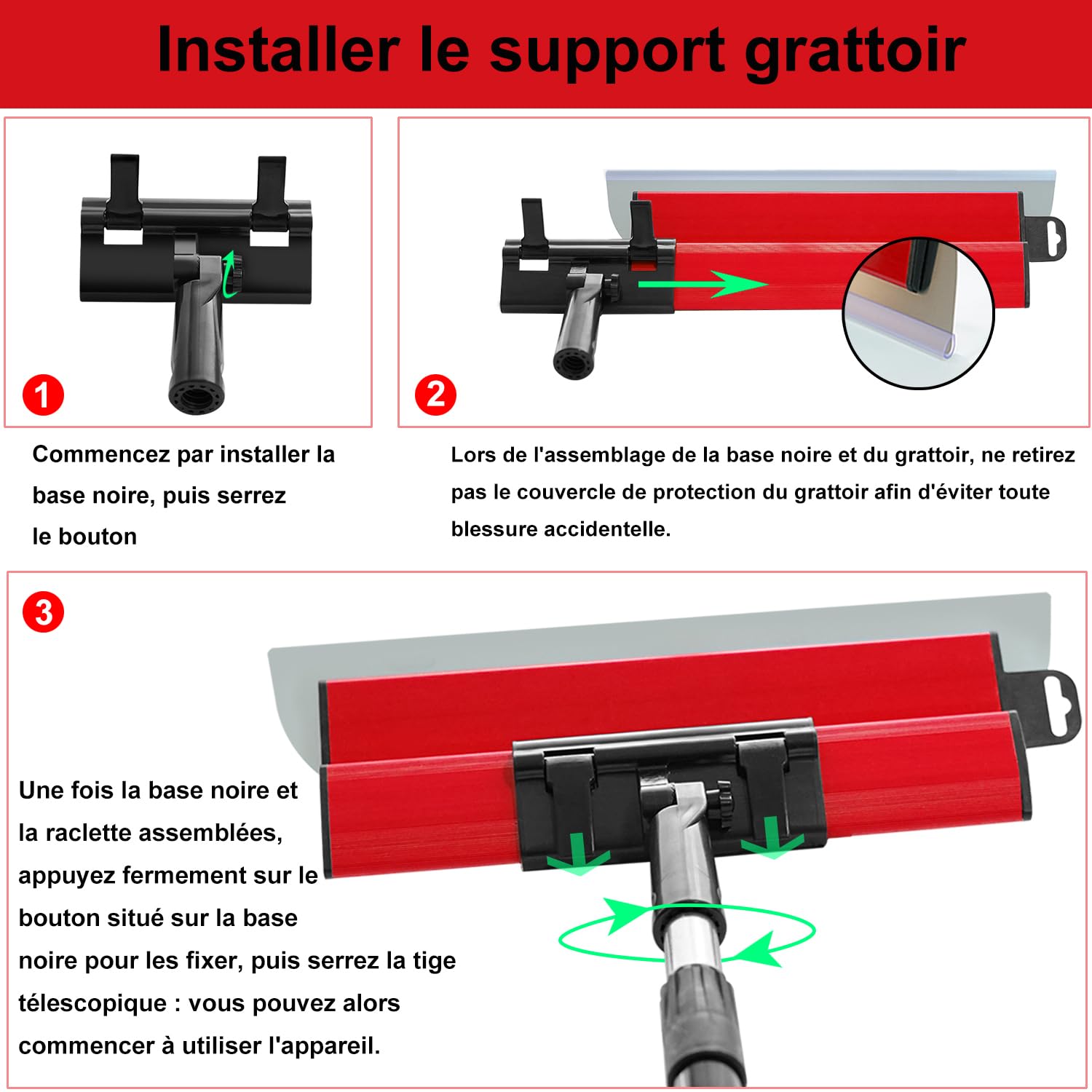 Spatule Enduit Lissage Set, 5 Outils de Spatule (15cm, 25cm, 40cm, 60cm, 80cm) pour les cloisons sèches,à main tige télescopique 85 à 130 cm，2 grattoirs à main et Avec boîte - 5