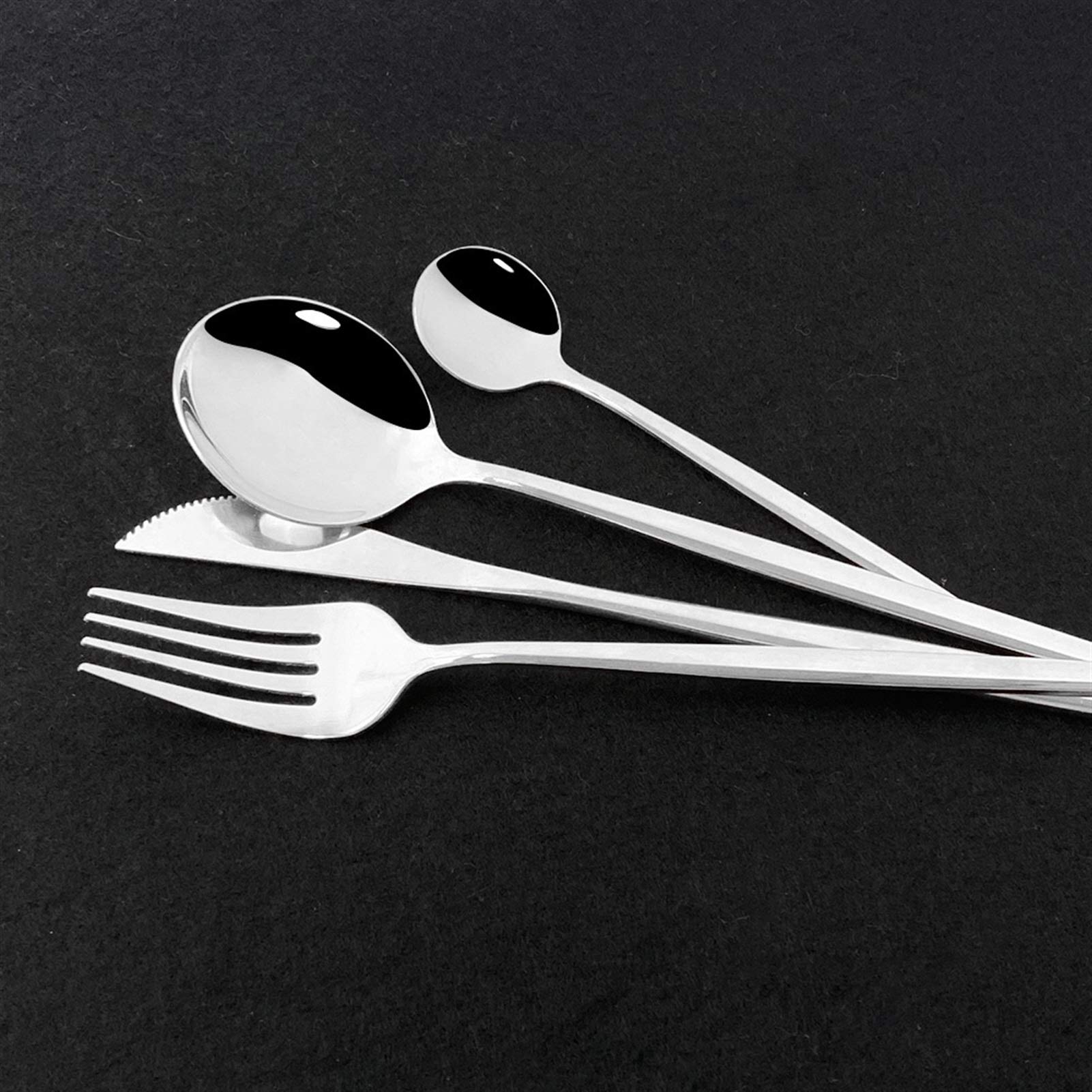 Statingssets Set Van 4 Luxe Glanzende Spiegel Gouden Mes Vork Lepel Bestek Servies Set 304 Roestvrij Stalen Bestek Silverware Sets Groothandel LCCDSD (Color : Black