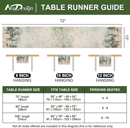 Miniatura 7 de AnyDesign Camino de mesa navideño con acuarela, árbol de pino y copo de nieve, camino de mesa decorativo rectangular para decoración del hogar,