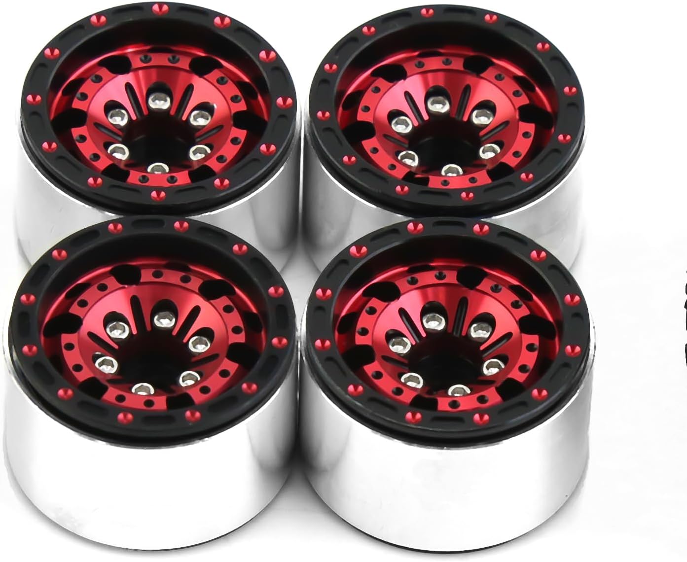 REDSPIDER （4pcs） 1.0 beadlock Wheels and Tires，1.0 Tires Set Has Super Soft Stickiness，Wheel hub Colors Available. 1.0 Crawler Tires for TRX4M Axial AX24 SCX24 FCX24 1/18 1/24 RC Crawler Car (Red)
