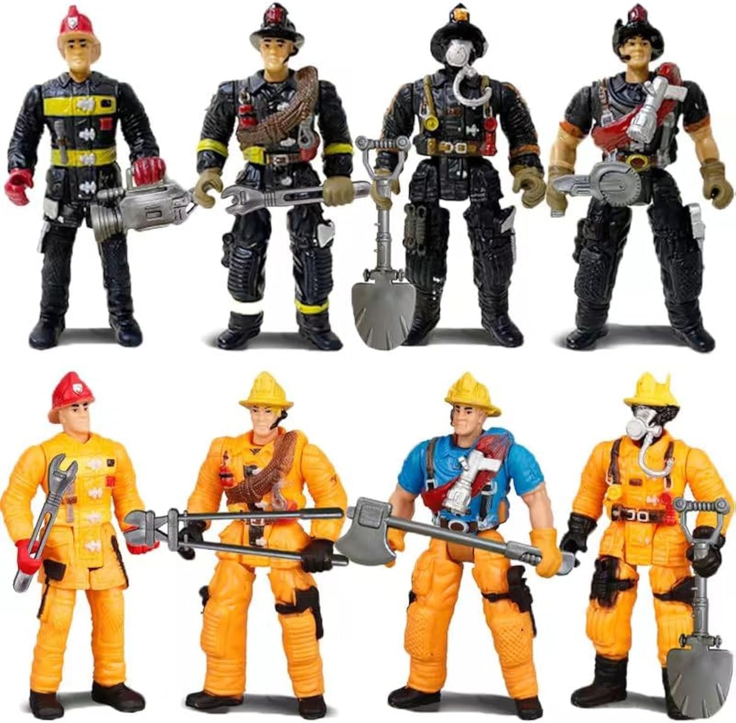 8 Pieces Firefighter Action Figures Fireman Figurines Toys with Tools for Party Decoration People Figures Playset for Kids & Toddlers