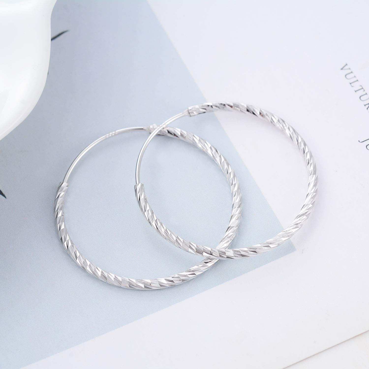 Orecchini Cerchio in Argento Sterling 925 Diamond Cut Infinito Cerchio per Donna, diametro 30mm