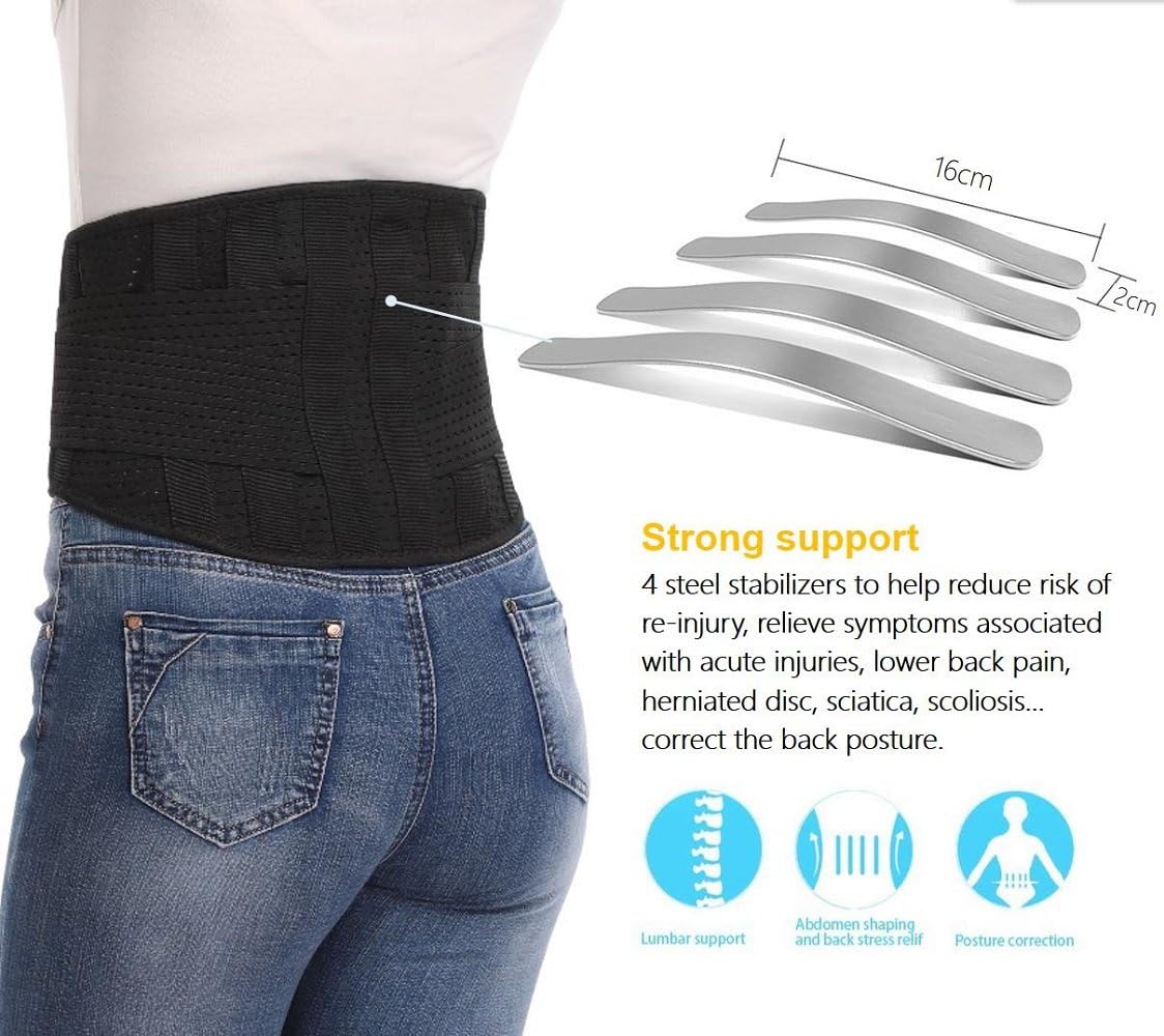 Abahub Stabilizing Lower Back Support Belt for Women & Men, Helps Relieve Pain with Sciatica, Scoliosis, Lumbosacral Backache, Black M