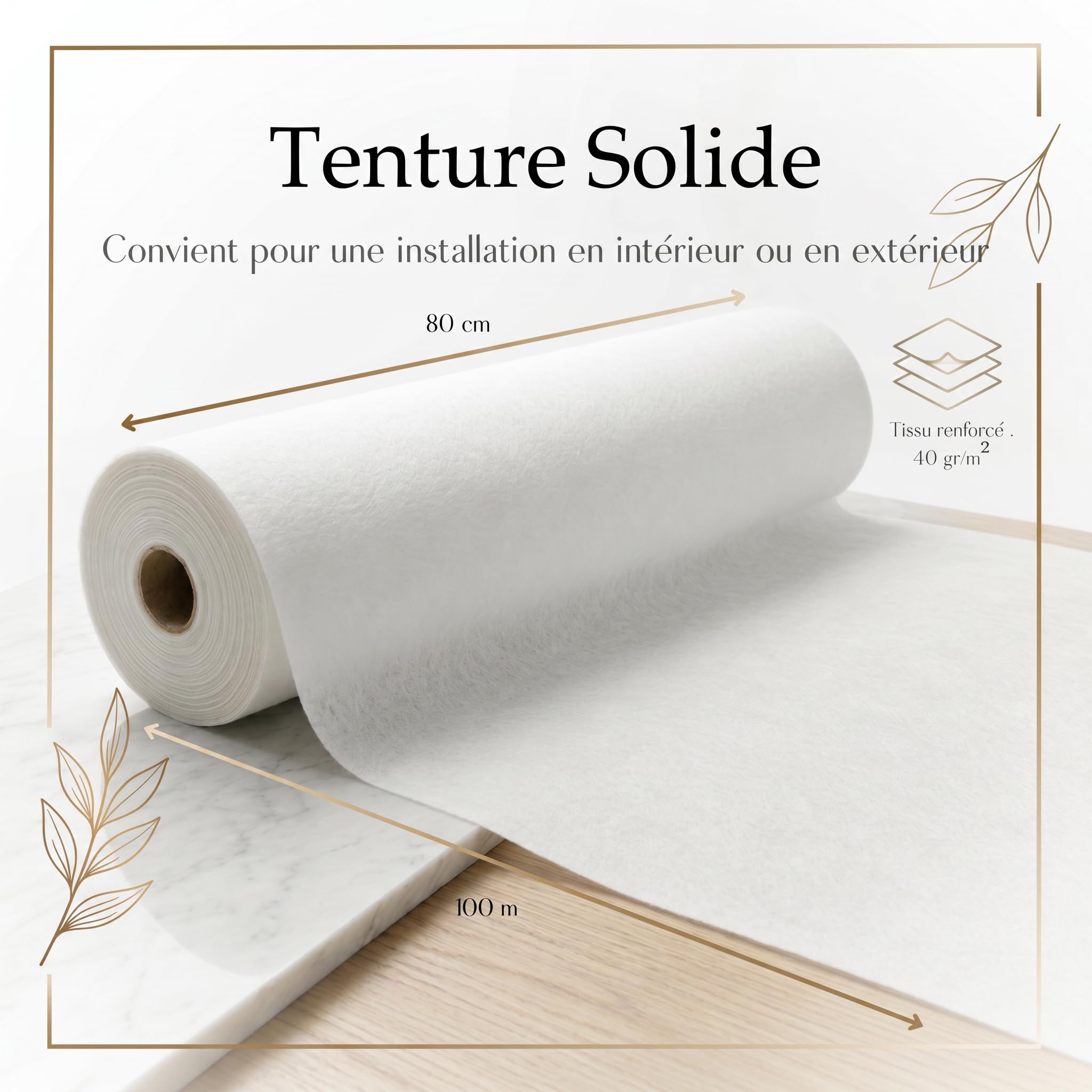 Tenture mariage intissé 80CM X 100M - plafond de decoration - Rouleau de tissu blanc découpable pour baby shower, communion, bapteme, anniversaire