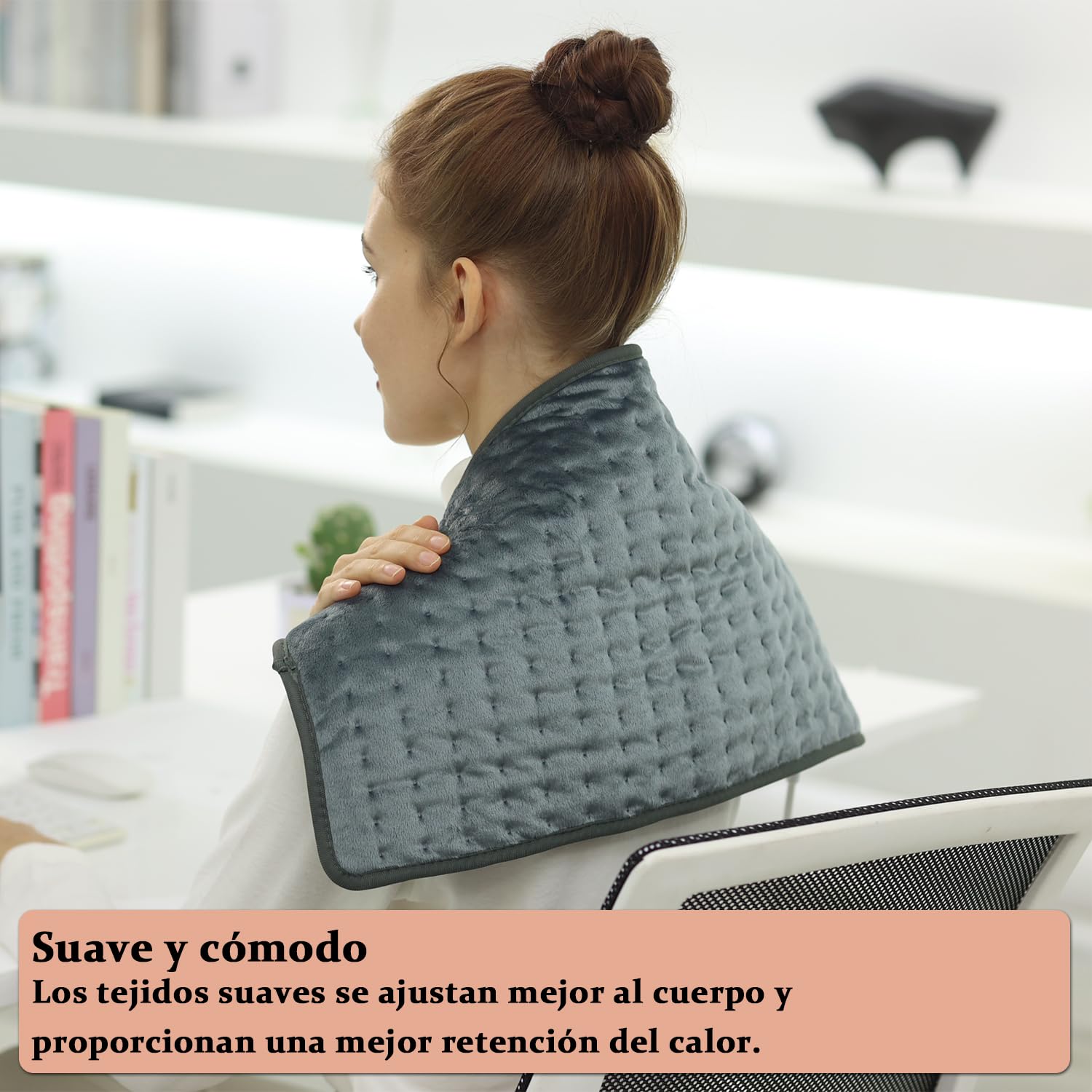 Manta Electrica Lumbar, Manta eléctrica para espalda, cuello, hombros y vientre con función de apagado automático, Franela Suave Gris Oscuro, 30 X 60 cm