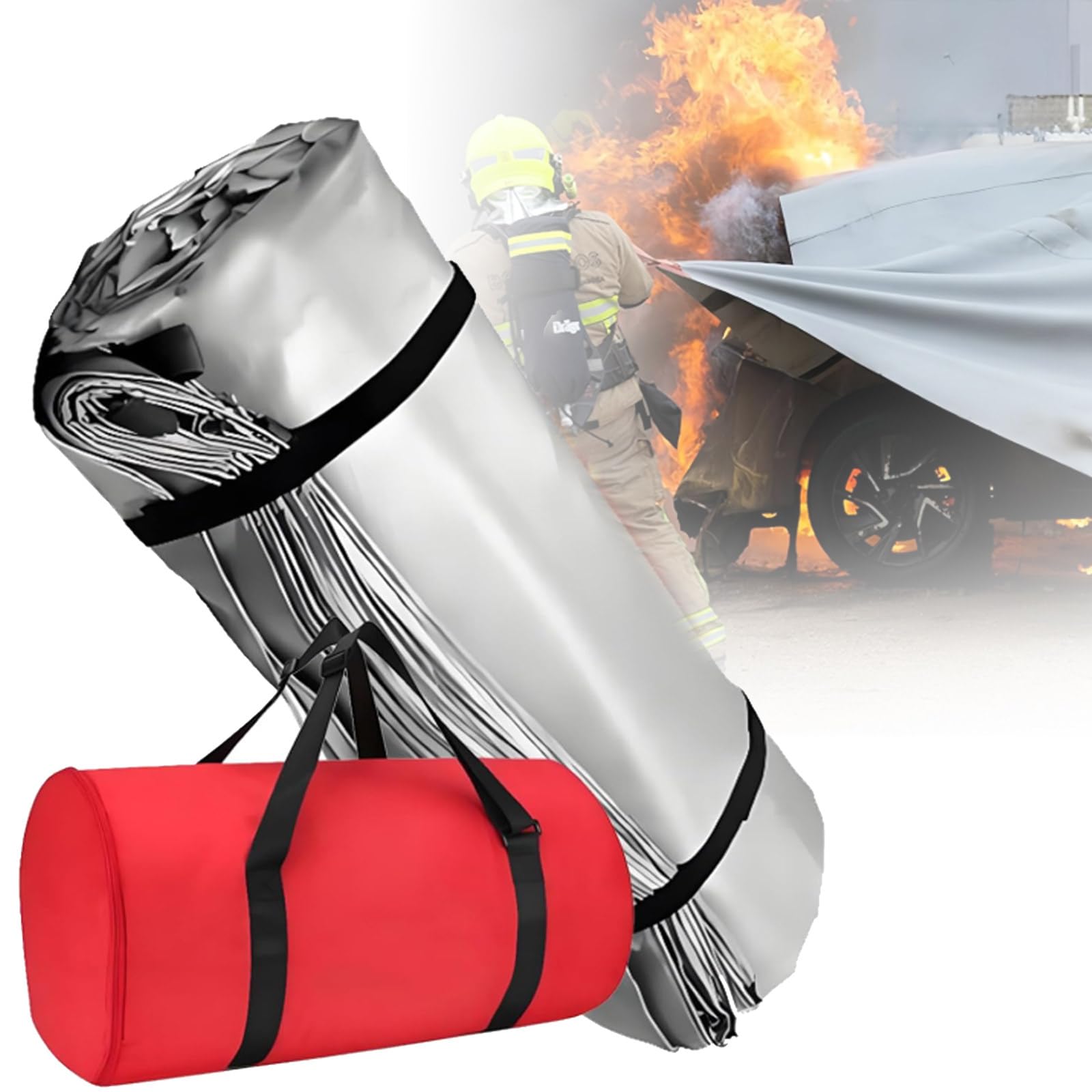 Osnzyc Flame Retardant Blanket for EV & Gas Vehicles, Reusable Emergency First Extinguisher Blanket,Fiberglass Silicone Coated, for Charging Stations and Emergency Firefighting 6×9M