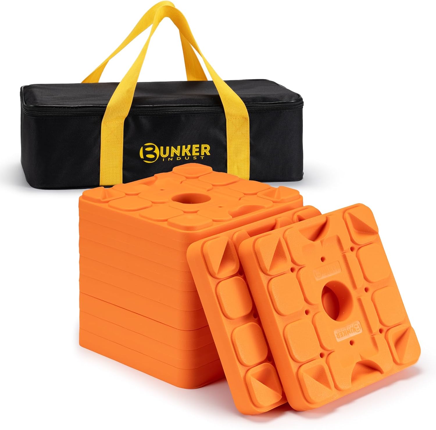 BUNKER INDUST RV Leveling Blocks/Stackable Jack Blocks, Interlocking Leveling Pads Wheels Stabilizer Blocks with Bag for Camper Trailer RVs, 10 Pack, Orange