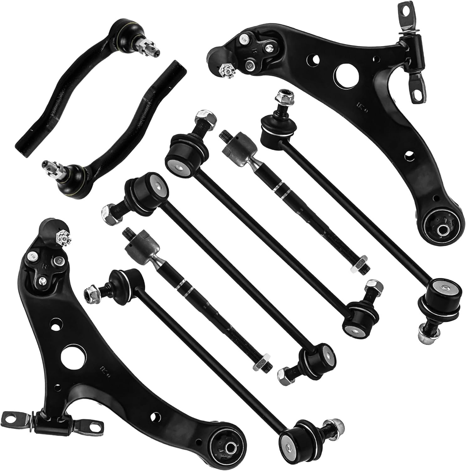 Front Suspension Control Arm Kit Compatible with 2007-2011 Toyota Camry Lower Control Arm, Outer and Inner Tie Rod Ends, Sway Bar Links