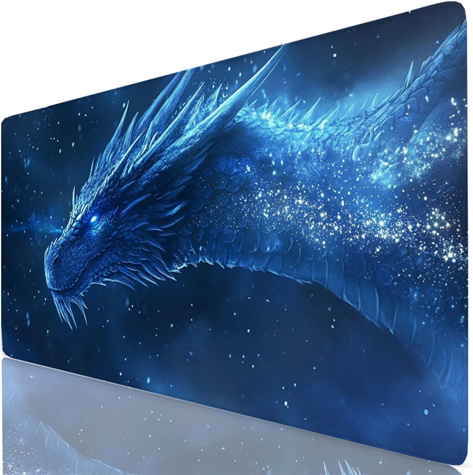 Tappetino Mouse Drago Tappetino Mouse XXL 150x80 cm Mouse Pad Blu Sottomano Scrivania Ufficio Grande, Mousepad Gaming Antiscivolo Impermeabile, Tappeto per Computer e Tastiera, Gamer, Regalo W6-883