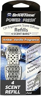 Drive Time Reusable 12V Plug-in Car Air Freshener – Power Fresh, Auto Shut-Off, Plug-In Convenience, No Batteries Needed – Includes 4 Scent Bars for Up to 30 Days of Freshness – Amber Vanilla