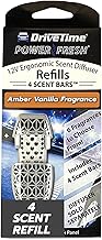 Drive Time Reusable 12V Plug-in Car Air Freshener Refill – Power Fresh, Auto Shut-Off, Plug-In Convenience, No Batteries Needed – Includes 4 Scent Bars for Up to 30 Days of Freshness – Amber Vanilla