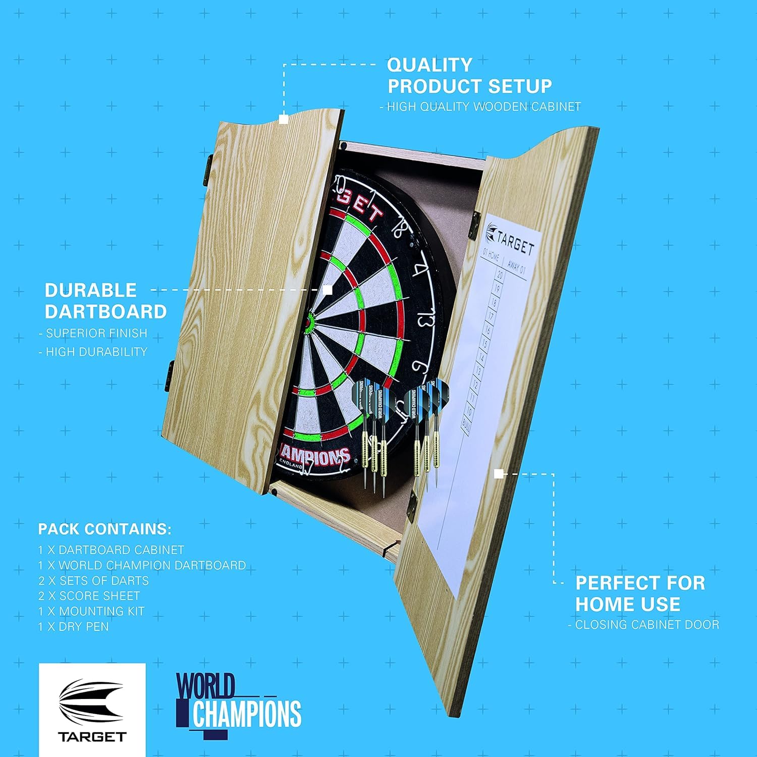 Target Darts Tarcza do darta na mistrzostwach świata w jednym domowym gabinecie z dwoma zestawami rzutek, jasnobrązowa, standardowa