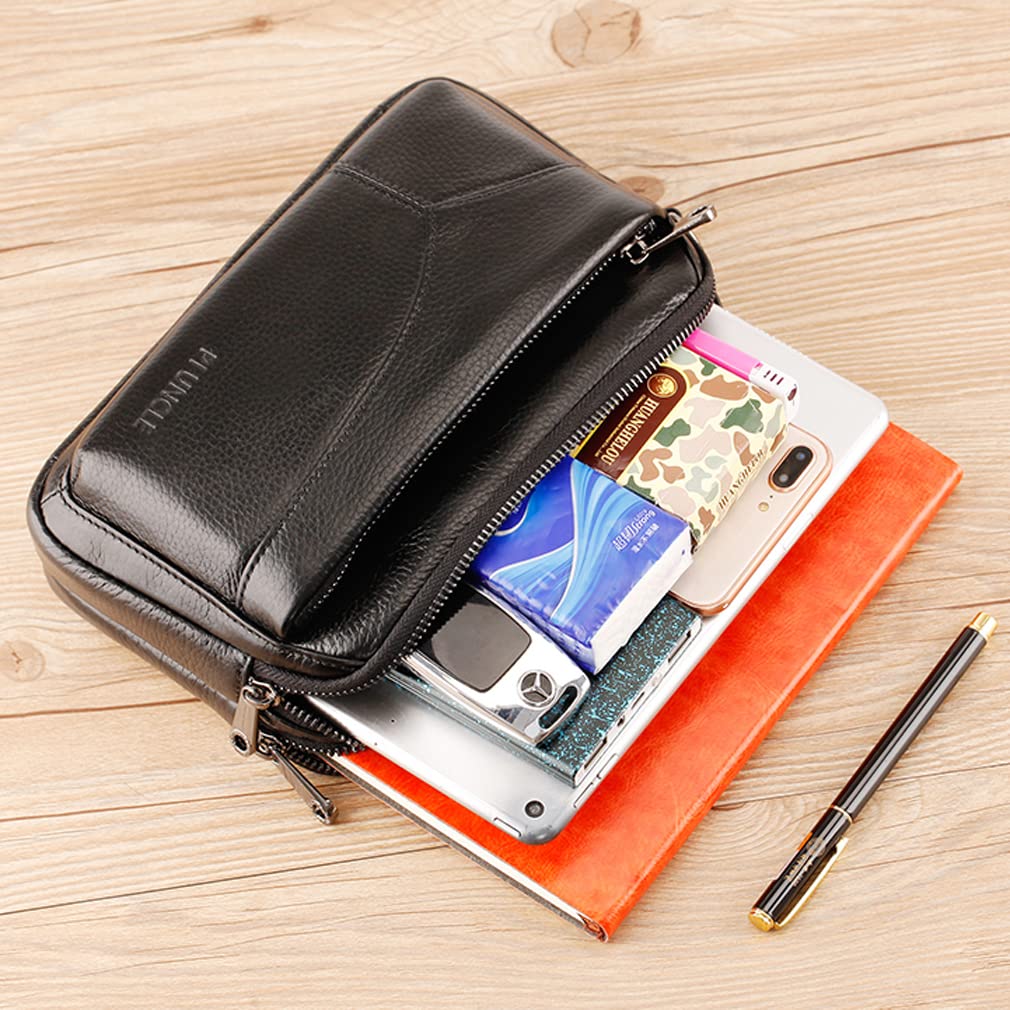 Bolso de mano de cuero Billetera para hombre Soporte de pulsera Bolsa de muñeca Paquete Bolso de negocio.., 03-Negro