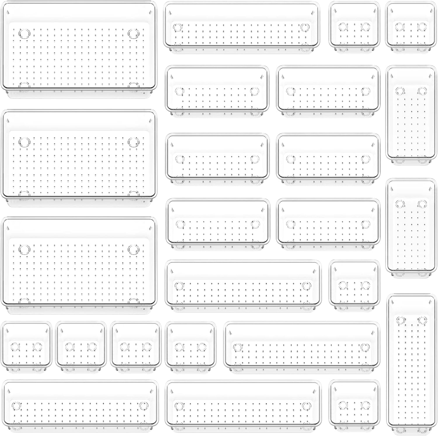 25 PCS Acrylic Clear Drawer Organizer Tray Set, Desk Drawer Divider