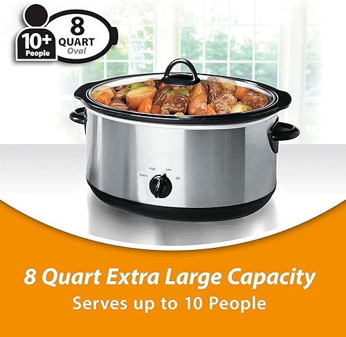 Miniatura 2 de Olla de cocción lenta manual ovalada de 8 cuartos con inserto de gres extraíble y apto para lavavajillas tapa de vidrio apta para lavavajillas