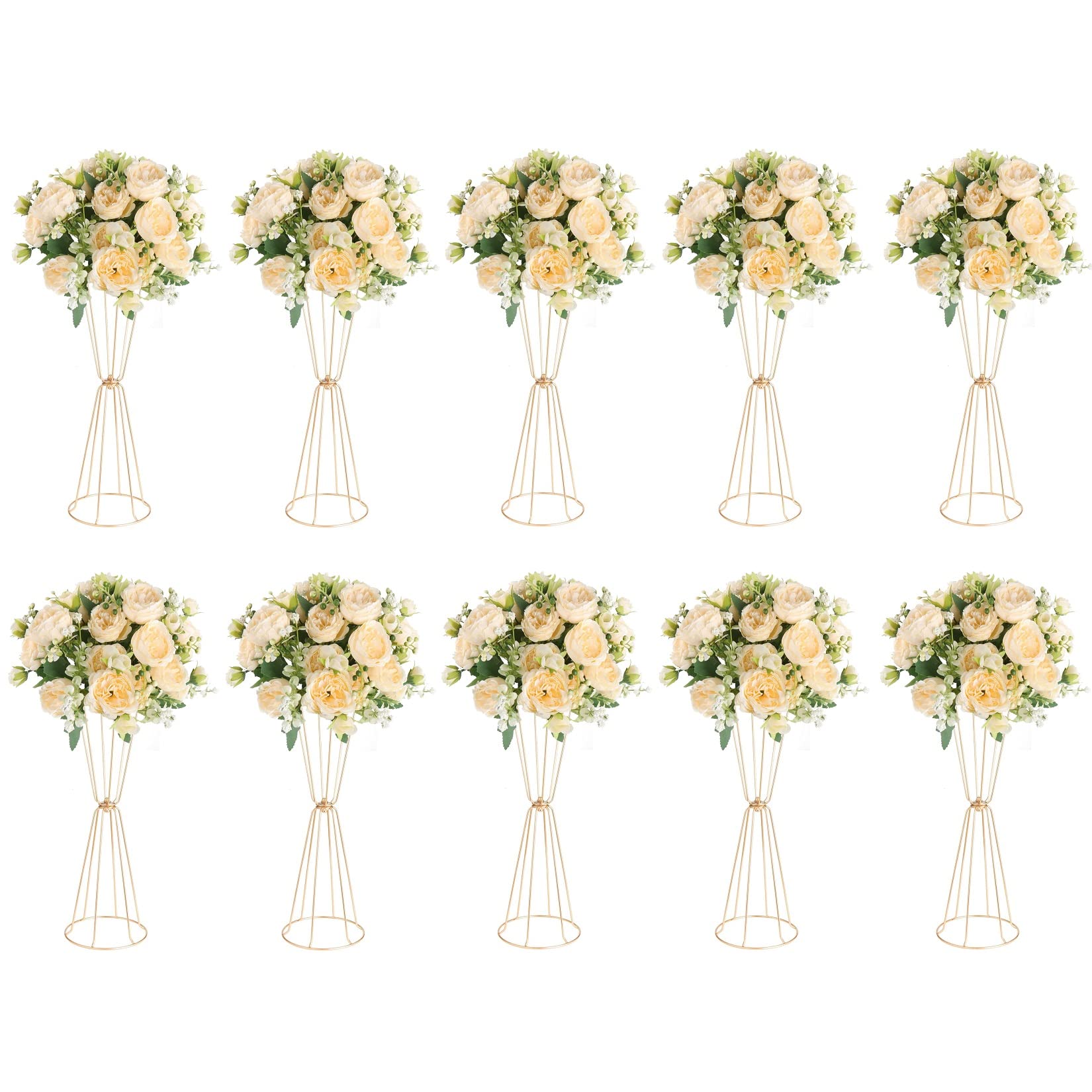 Photo 1 of 10 Pcs Tall Metal Trumpet Vase 23.6"/60cm Wedding Table Floral Center Decor Metal, Artificial Flower Display Stand for Wedding Christmas Carnival Party Dinner Event Hotel Home Decor Arrangement Gold Gold 23.6in-10pcs