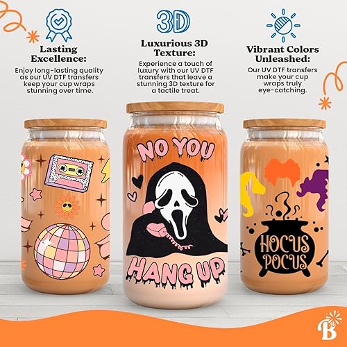 Miniatura 4 de UV DTF - Transferencia de vaso para vidrio de 16 onzas, calcomanías de transferencia para vasos de vidrio, 10 hojas, impermeable, listo para