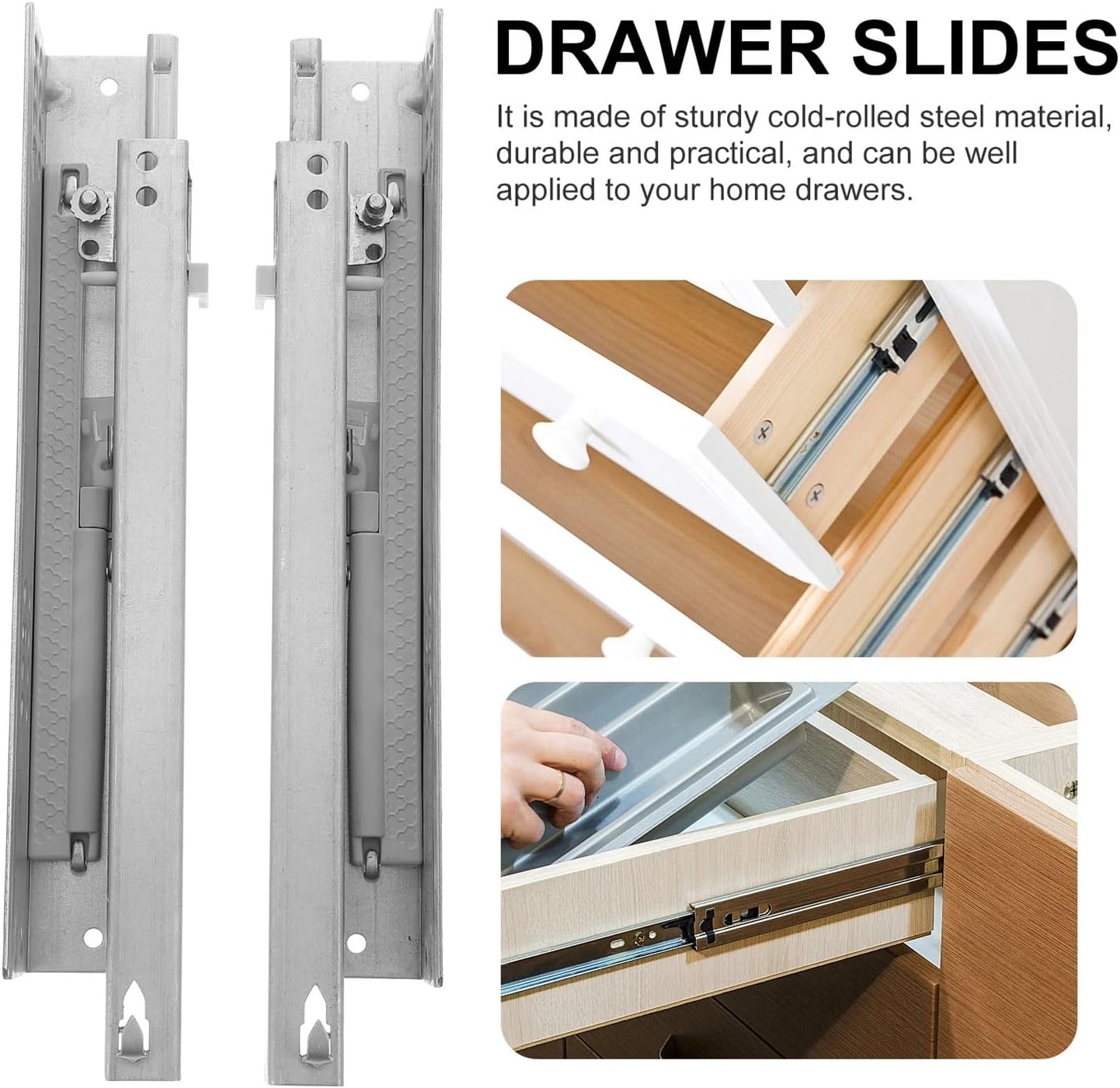 Drawer Rolling Bearing Slip Rail 2pcs Slide Rail Rails Replacement Drawer Slides Guide Runners Cold Rolled Steel Track Cabinet