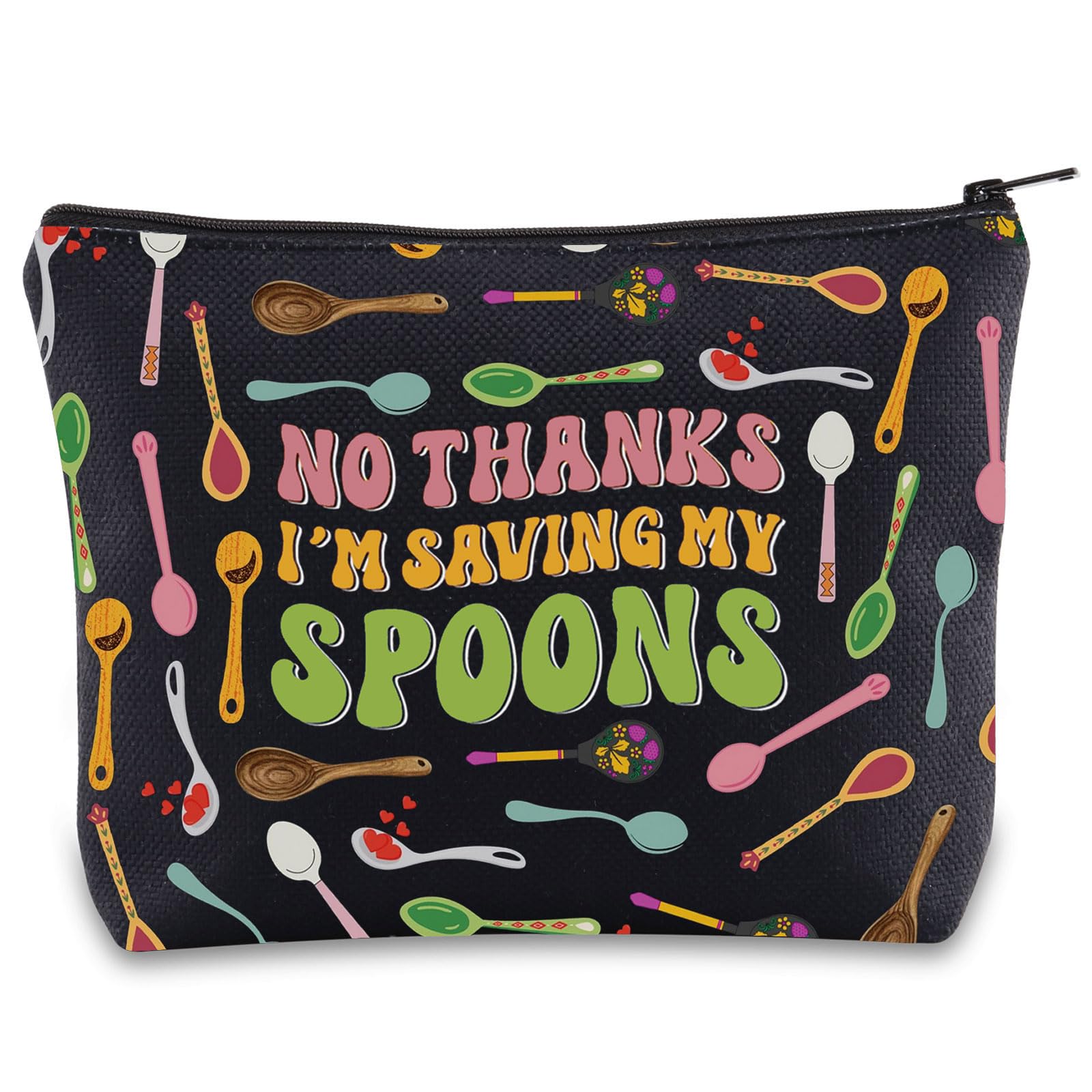 JNIAP Spoon Theory Makeup Bag Spoonie Gifts Chronic Illness Gift No Thanks I'm Saving My Spoons Fibromyalgia Awareness Zipper Pouch (No Thanks)