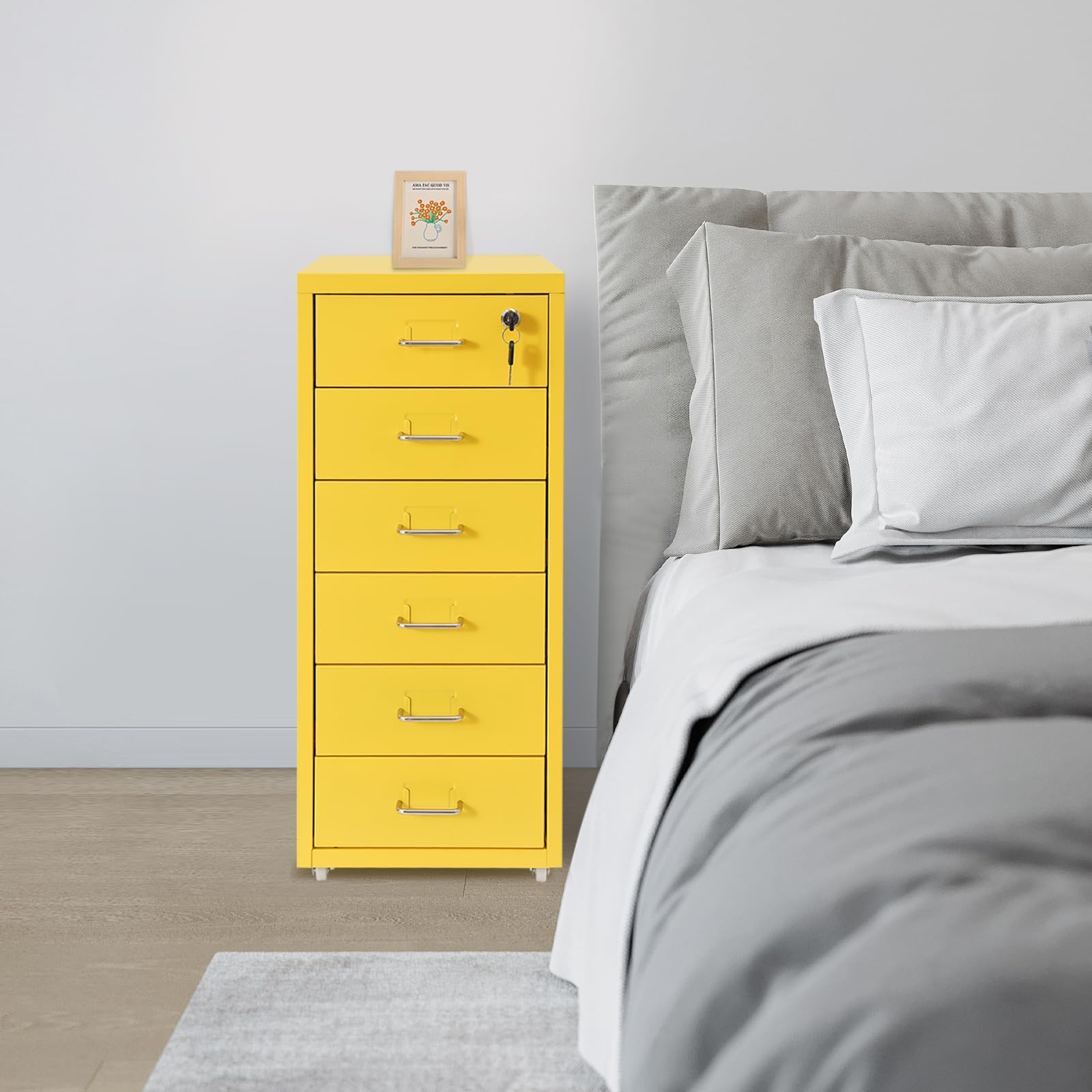 6 Schubladen Gelb Vertikaler Aktenschrank Storage Cabinet Aktenschrank Metall Blechschrank Aktenschränke Rollcontainer Rollcontainer Mit Rollen Kleiner Schrank Aktenschrank für Heimbüro 28x41x69 cm