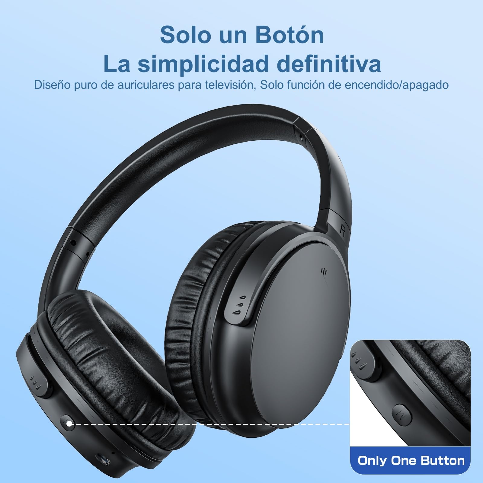 Auriculares Inalámbricos para Televisión, Diseño Sin Botón de Volumen Auriculares para Personas Mayores, Transmisor de Señal Potente, Plug and Play, Compatibles con TVs (óptico/AUX/RCA/USB)