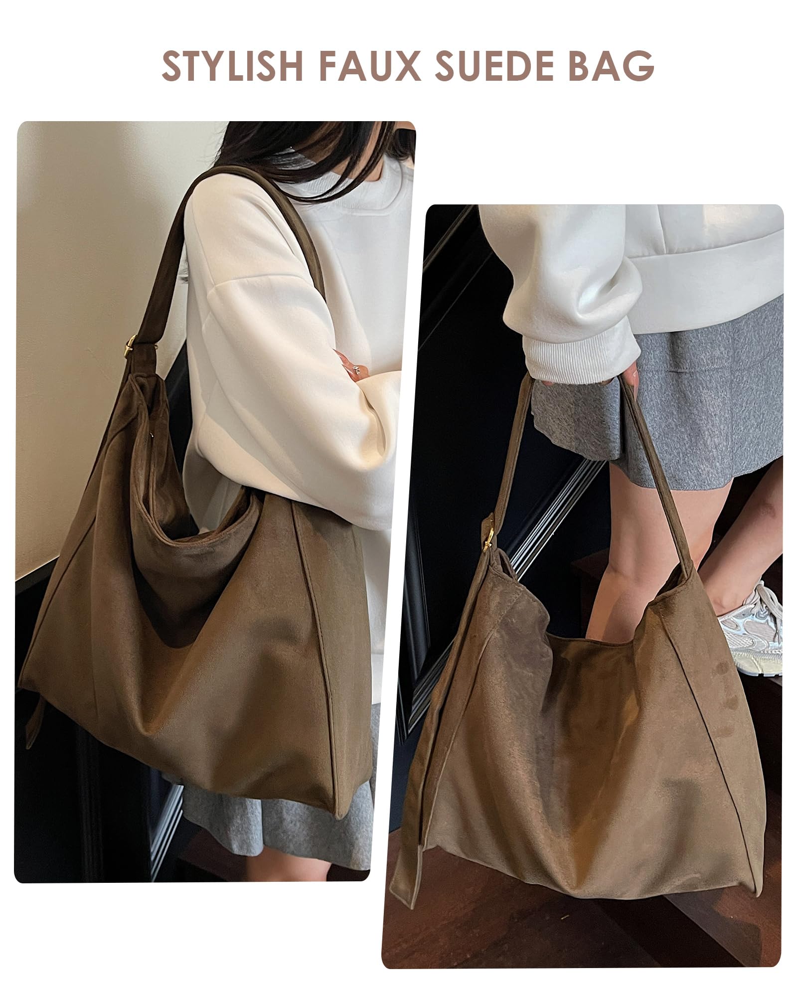 Micmores Torba na ramię dla kobiet, torebki ze sztucznego zamszu, luźna torebka na ramię, duża torba crossbody, torby uni, do pracy, podróży