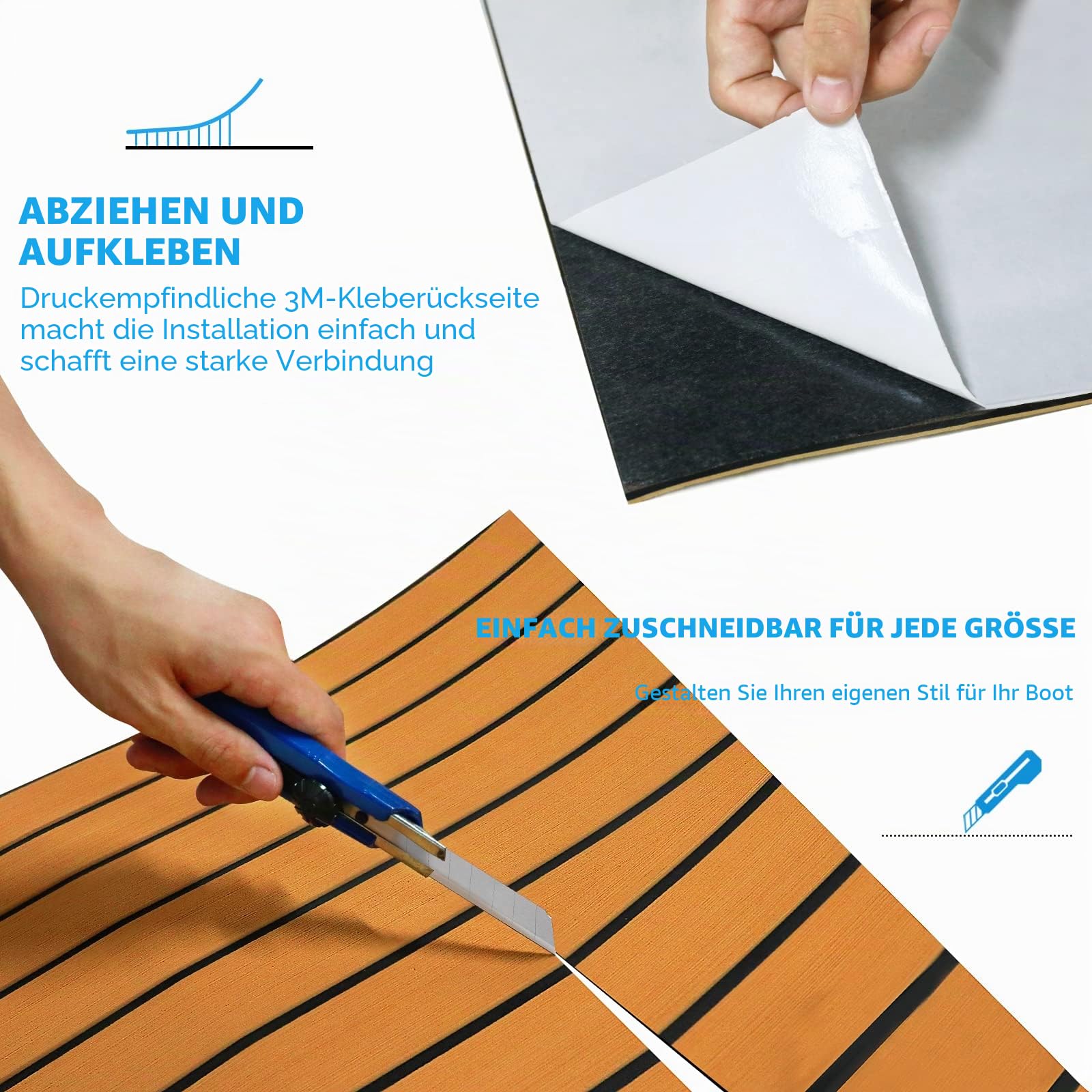Neue Generation Eva-Schaum rutschfeste Marine Matte Rückseite mit 3 M Klebstoff, Synthetische Teakdecks für Boote, Kajak