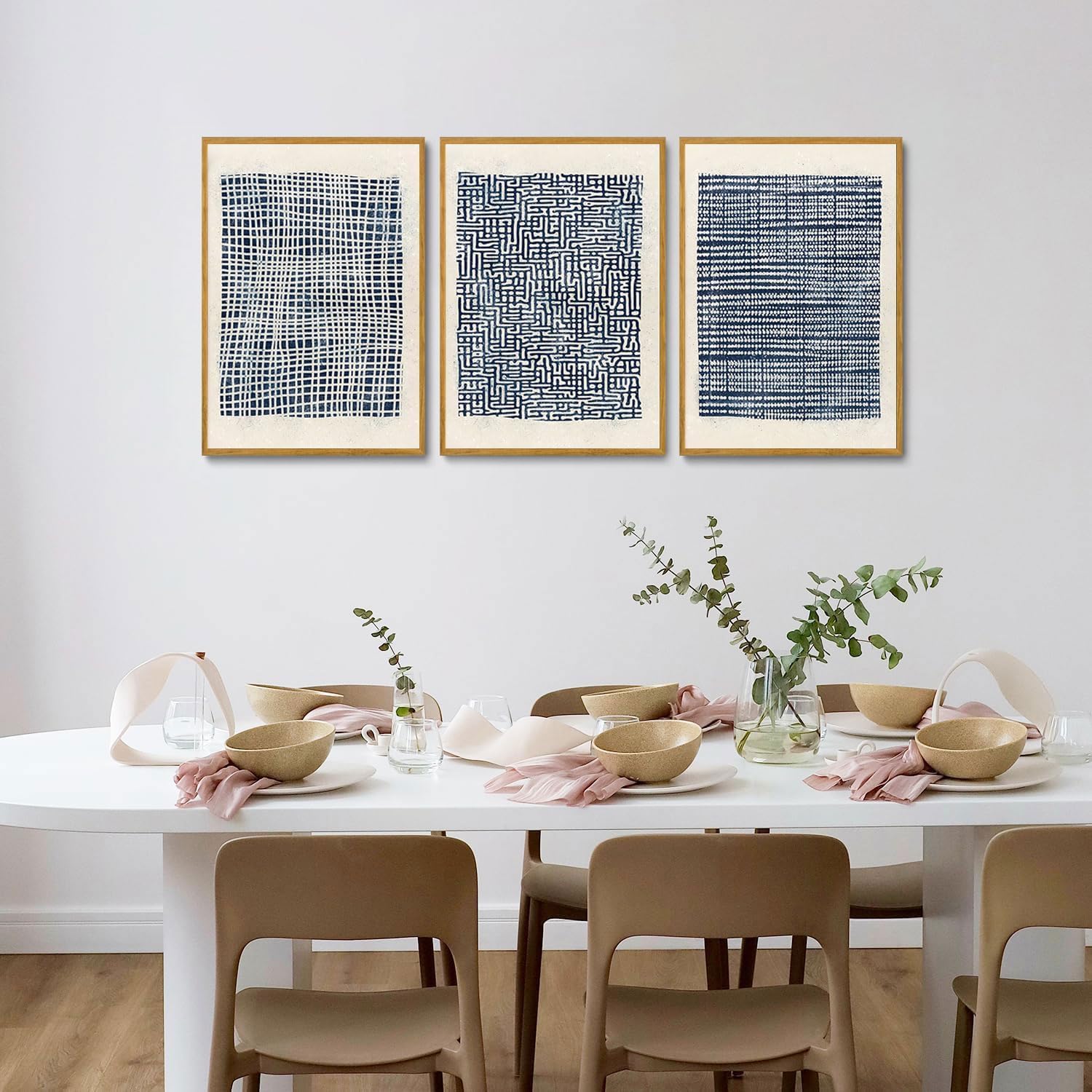 lianyibo 3 szt. nowoczesny abstrakcyjny granatowy płótno ścienne boho plakat artystyczny boho średniowiecza grafika do salonu sypialnia biuro (40 x 60 cm x 3/nieoprawione)