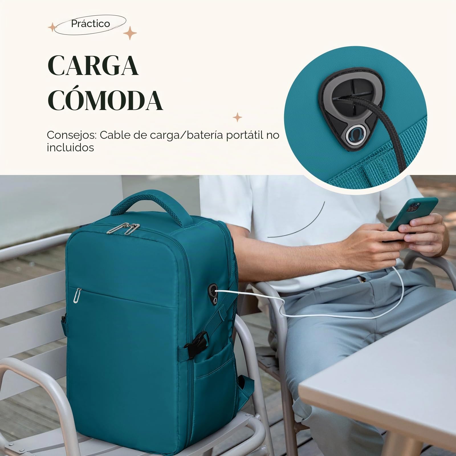 Mochila Viaje Cabina Avion 40x30x20,Mochila Ryanair 40x30x20 | Mochila Cabina con Compartimento para Portátil 14 Pulgadas y Bolsillo Húmedo Independiente,Azul pavo real