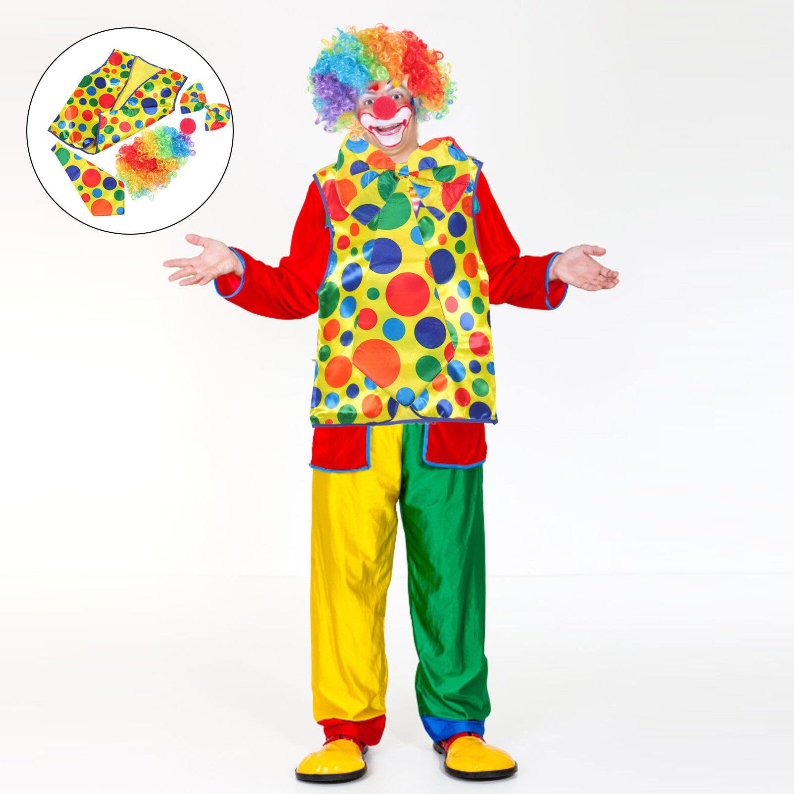 GALPADA Set Accessori Costume Clown per Halloween Parrucca Riccia e Naso, Facile da Indossare e Compatto per Feste di Compleanno e Intrattenimento