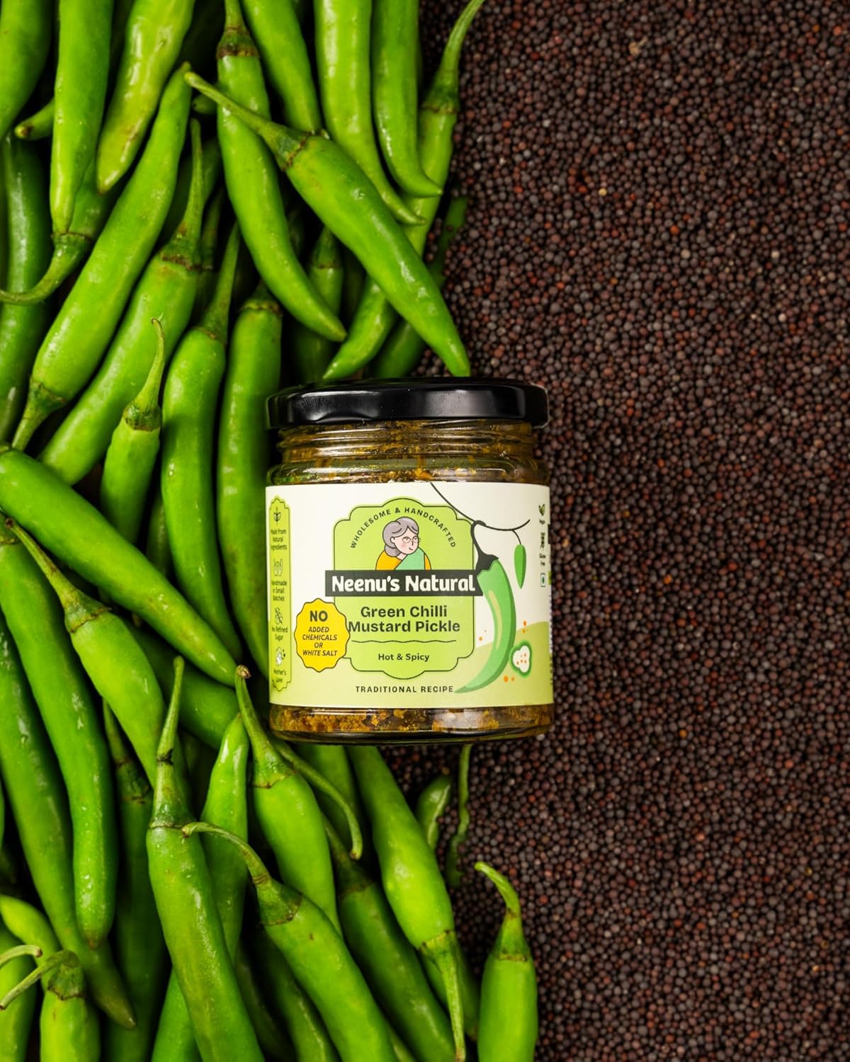 Neenu's Natural Green Chilli Pickle - 200gm ( Pack Of 2) | Homemade Spicy Hari Mirch Ka Achar | Authentic North Indian Style Chilli Pickle with Less Oil (Mustard) | Handcrafted in Small Batches | No Preservatives - Image 5 thumbnail