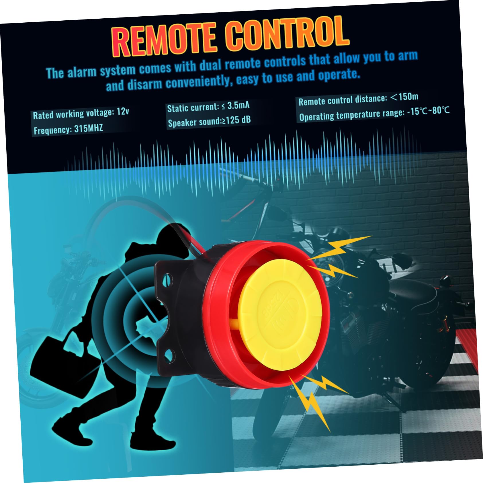 SHINEOFI Sistema di Allarme per Moto 12v 2 Telecomandi, Sensibilità Regolabile e Avviamento Remoto del Motore, Compatibile Moto