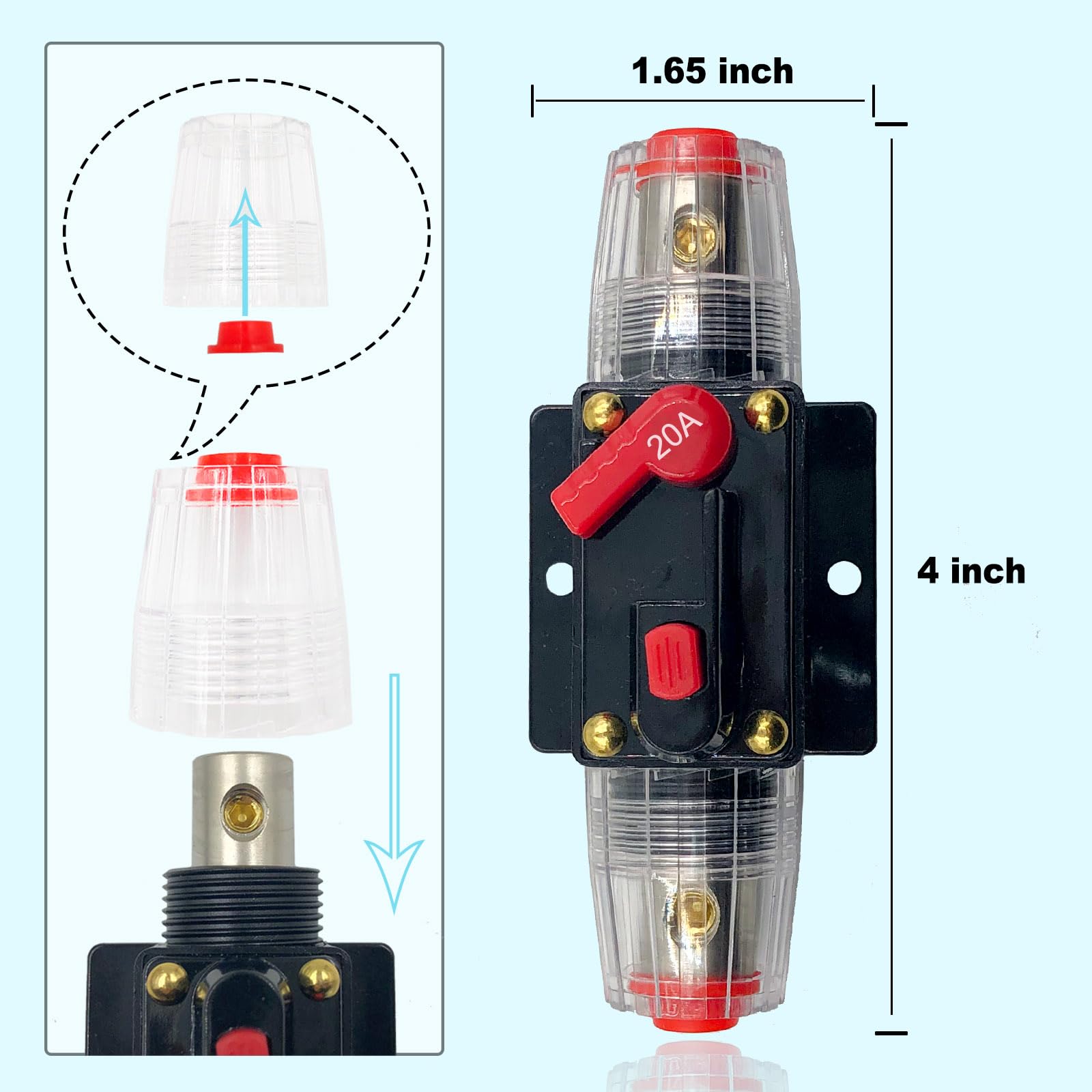 Greluma 2 stuks 40A inline stroomonderbreker reset zekering,12V-24V DC reset zekeringhouder 40A met handmatige reset voor automotive marine boat audio systeembescherming