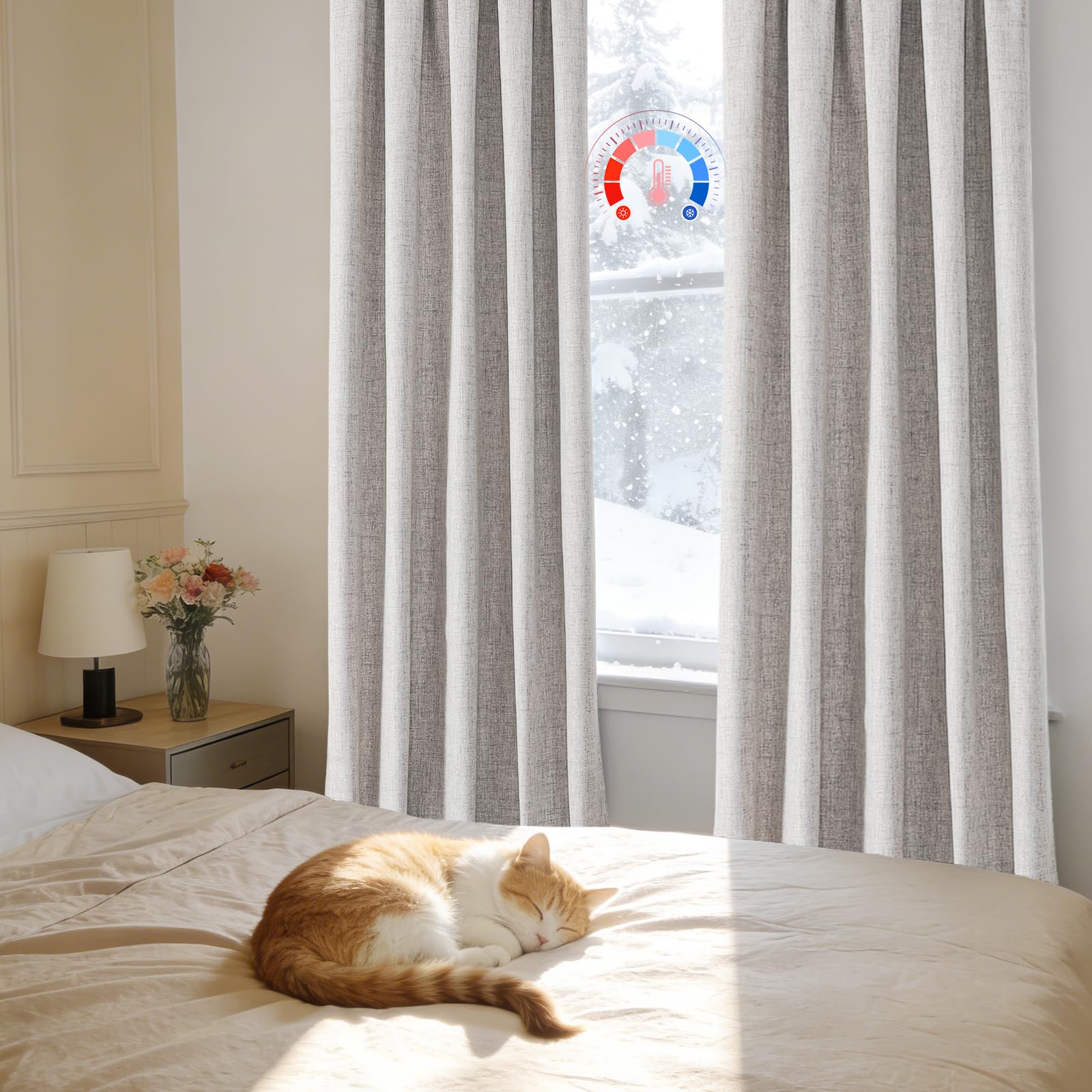 CUCRAF Rideau Occultant avec Galon Fronceur,100% Opacité,H225 x L140 cm,Lot de 2 Panneaux Effet Lin pour Salon,Chambre à Coucher,Chambre Enfant,Système de Rail