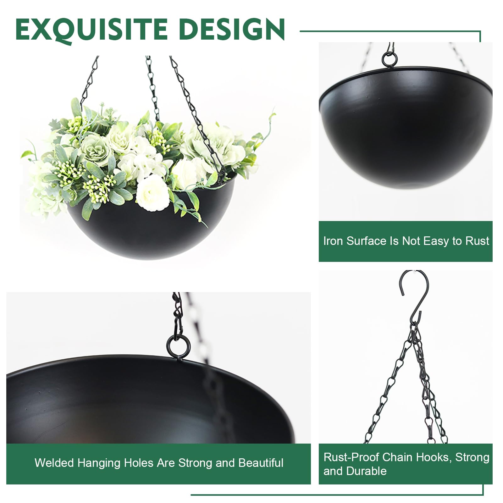Hearthrousy Suspension Plante Panier Fer Pot de Fleurs Suspendues avec Chaîne D'extérieur Auto-Absorbant Jardinière Suspendue Décoration Murale ou à Suspendre pour Balcon