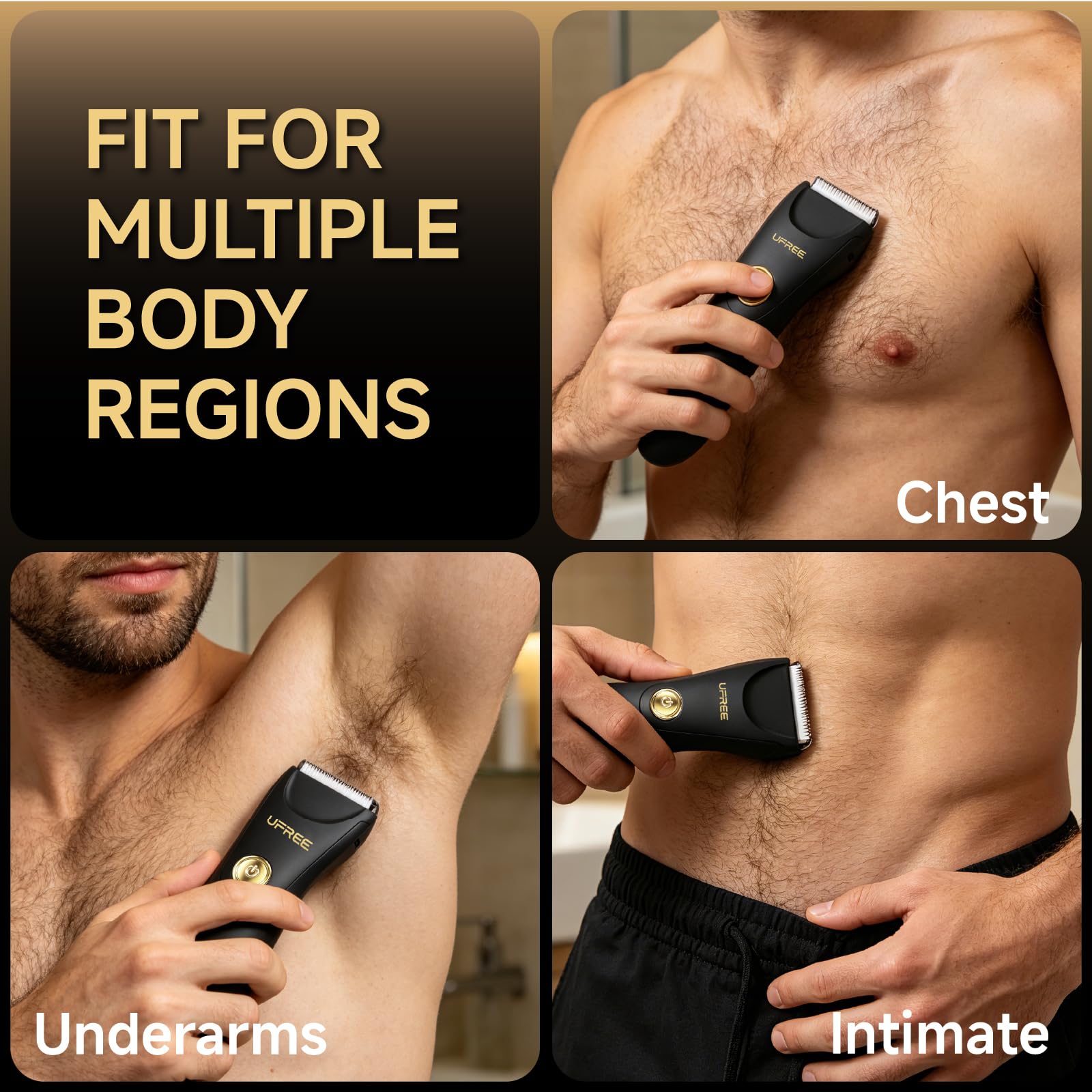 Ufree Manscape Tondeuse corps et aine pour homme – Lame en céramique sans entaillement, rasoir électrique étanche humide/sec, station d'accueil rechargeable USB-C, écran LED, tondeuse à poils pubiens