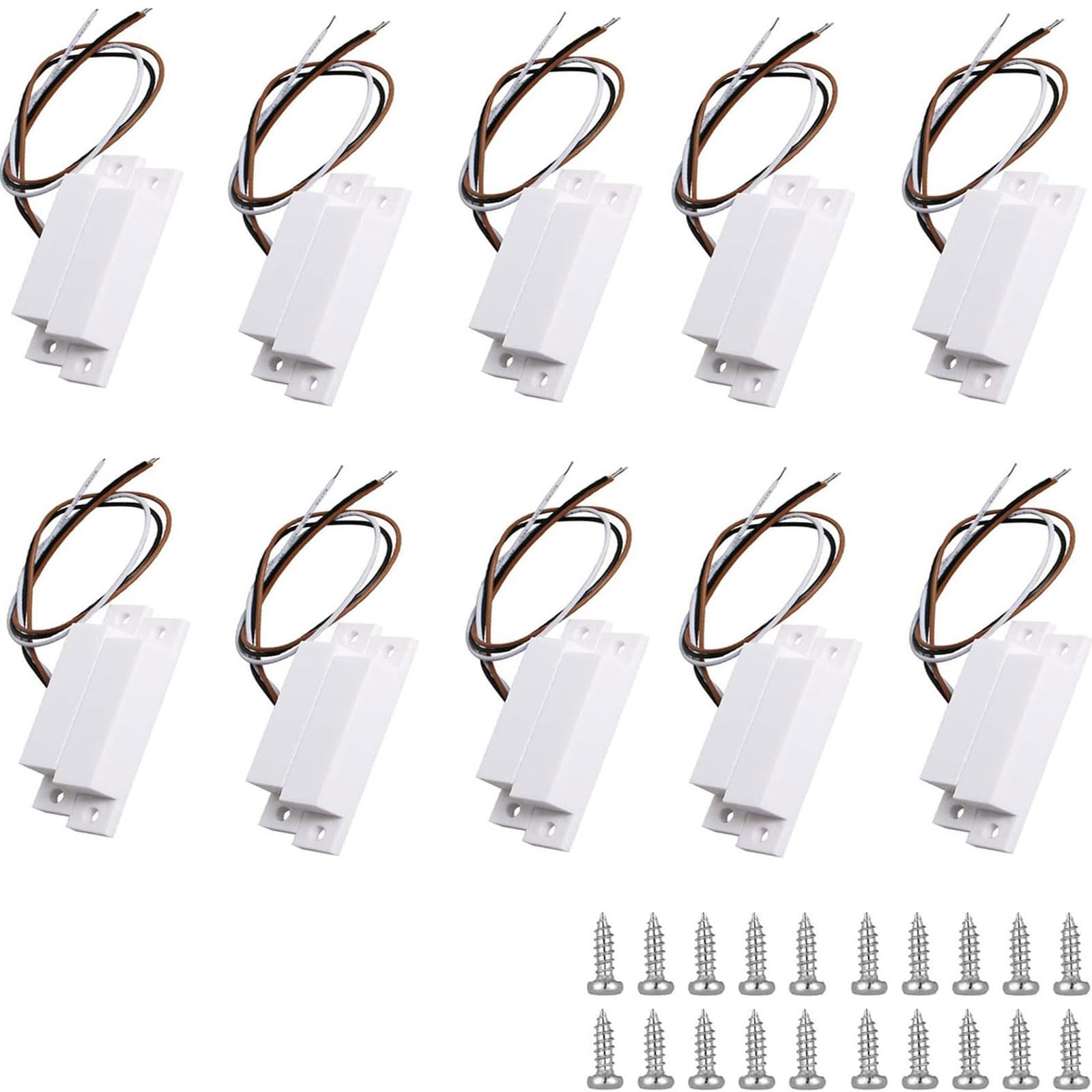 MC-32 NC/NO Magnetic Reed Switch Surface Mount Wired Door Window Alarm, Magneti Door Switch, Contact Sensor, for Home Security and Burglar Alarm Systems, Sets of 10, White