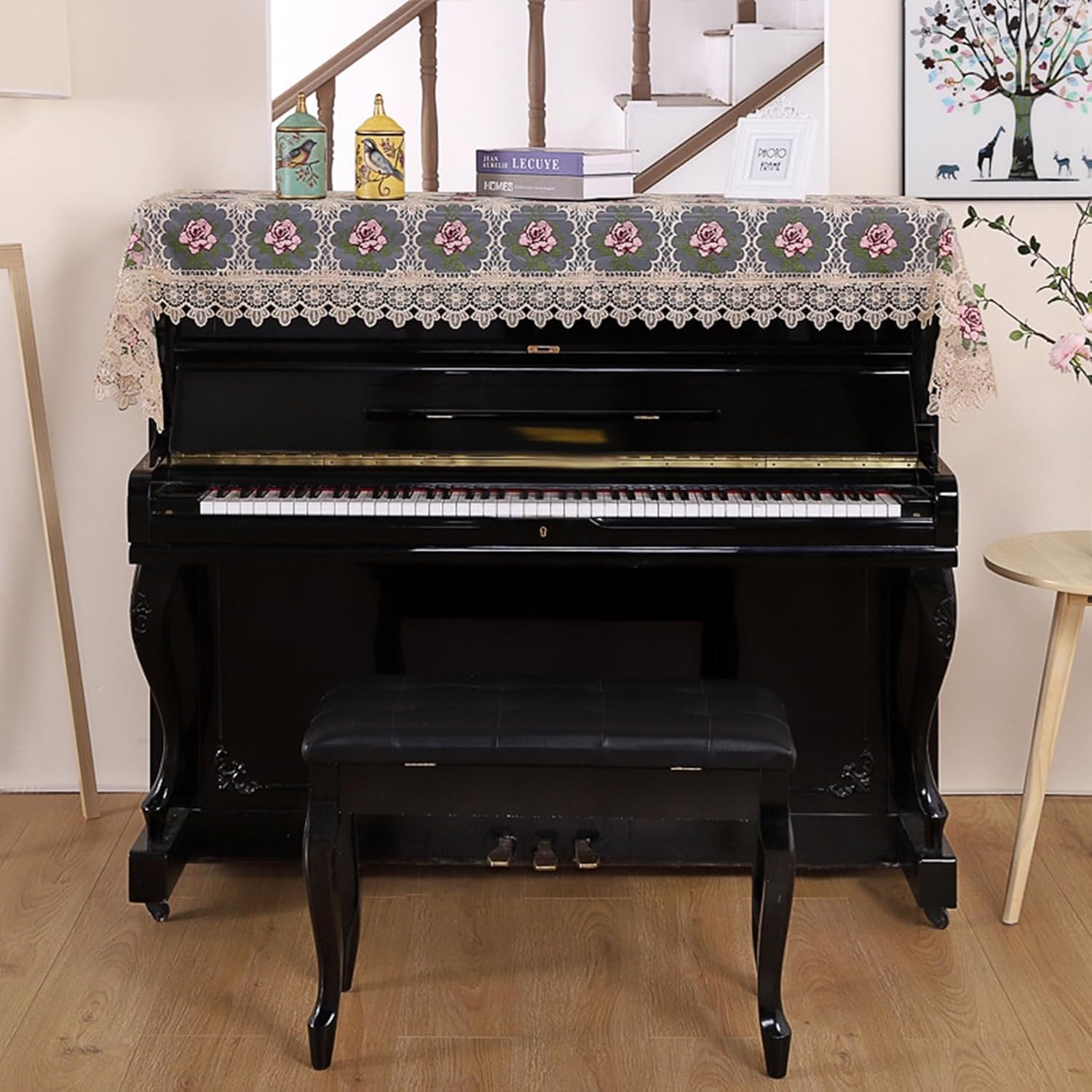 ピアノカバー ピアノ掛け 電子ピアノ 多機能 トップカバー トップライト対応 ヨーロッパ 花柄レース刺繍 刺繍デザイン 傷防止 ピア