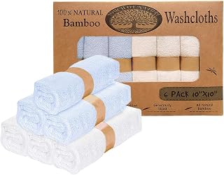Touch of Nature Organic Baby Washcloths – Ultra Soft Baby WashCloths for Face & Body, Gentle on Sensitive Skin – Organic Baby Towels with Rayon Fiber Made from Bamboo 10 x 10 (Blue/White)