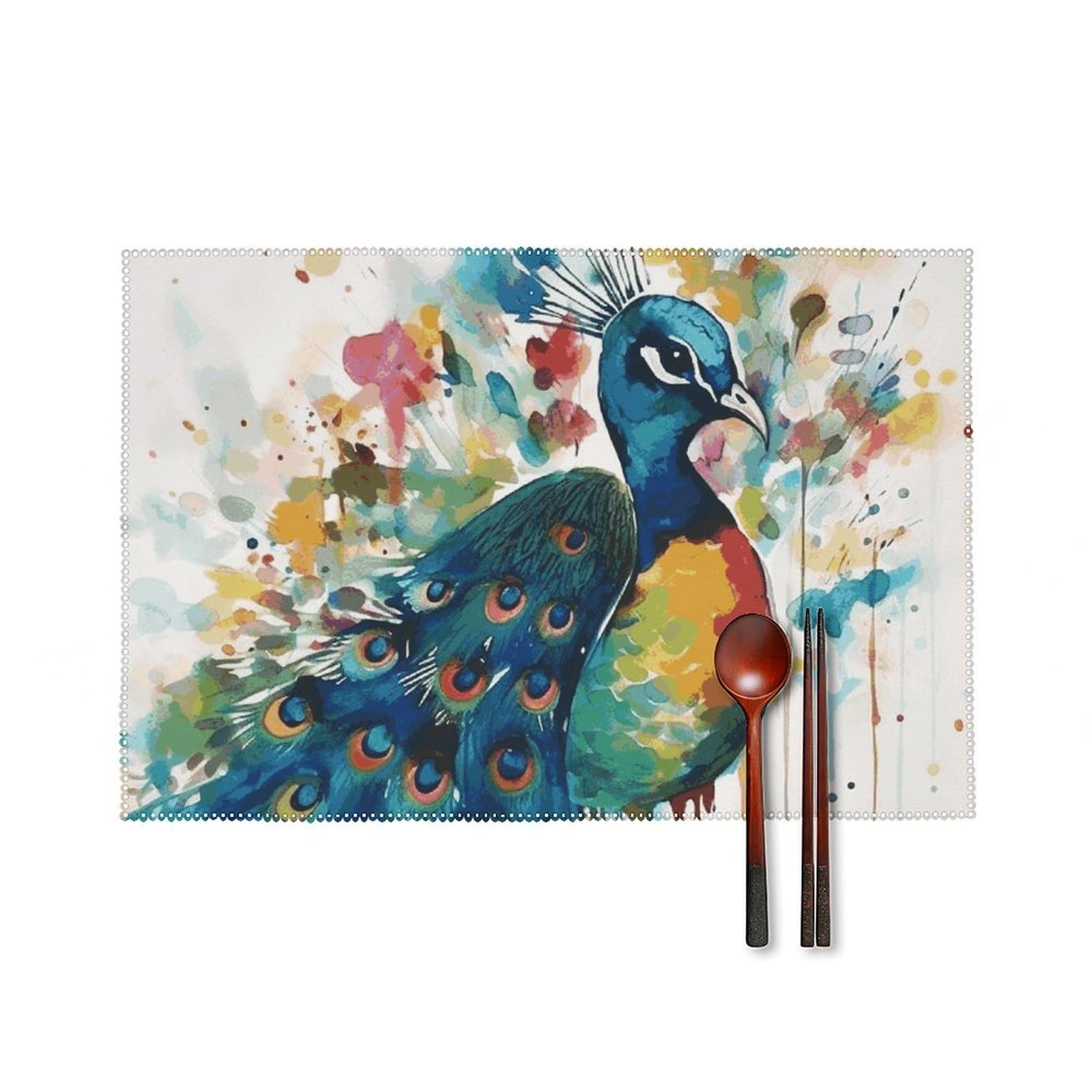 Sets de table paon aquarelle infroissables et résistants