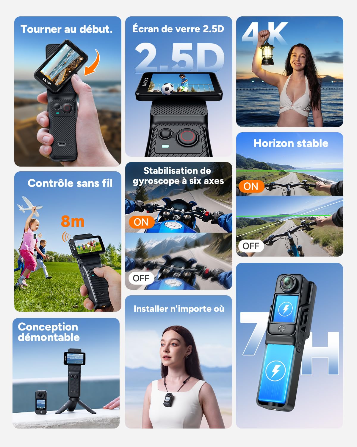 SJCAM C400 Bundle Vlog(64G)-Camera Vlog 4K avec 7H d'Autonomie Exceptionnelle,Écran Tactile Rotatif 2.29",Imperméable,Stabilisation 6 Axes,Caméra d'action pour Youtube,Vlog,Voyages,Activités,Noir