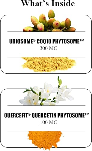 Miniatura 5 de Durable CoQ10 - Fitosoma de coenzima Q10 de 300 mg con 9 veces mejor absorción + quercetina - Soporte cardíaco, energía y celular - Formulado por