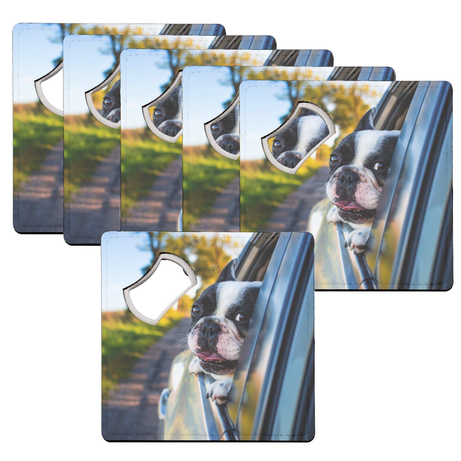 Sous-verre décapsuleur bouledogue français x6 pour table