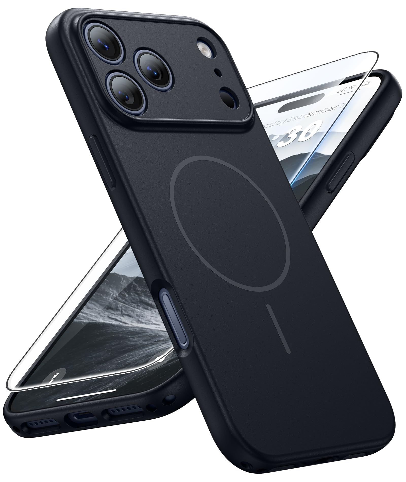 FNTCASE for iPhone 17-Pro Case Black: Matte Compatible with MagSafe | Full Camera Protection Magnetic Cases With Screen Protector, 14FT Military Grade Drop Tested, Shockproof Slim Phone Cover