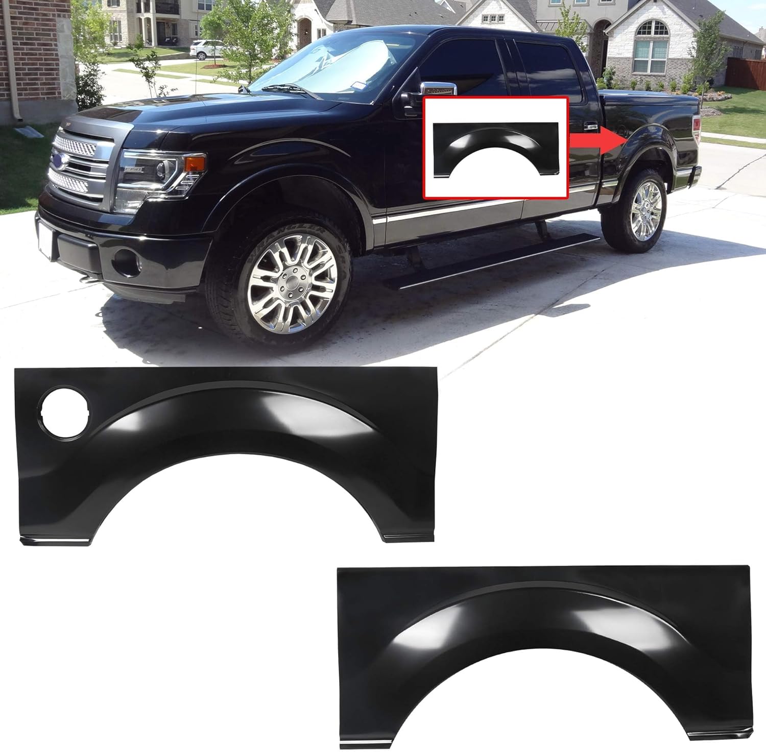 HECASA Bed Wheel Arch Rust Repair Panel Compatible with 2009-2014 Ford F-150 F150 LD w/o Molding Holes Rear Upper Quarter Patch Replacement Driver & Passenger Side