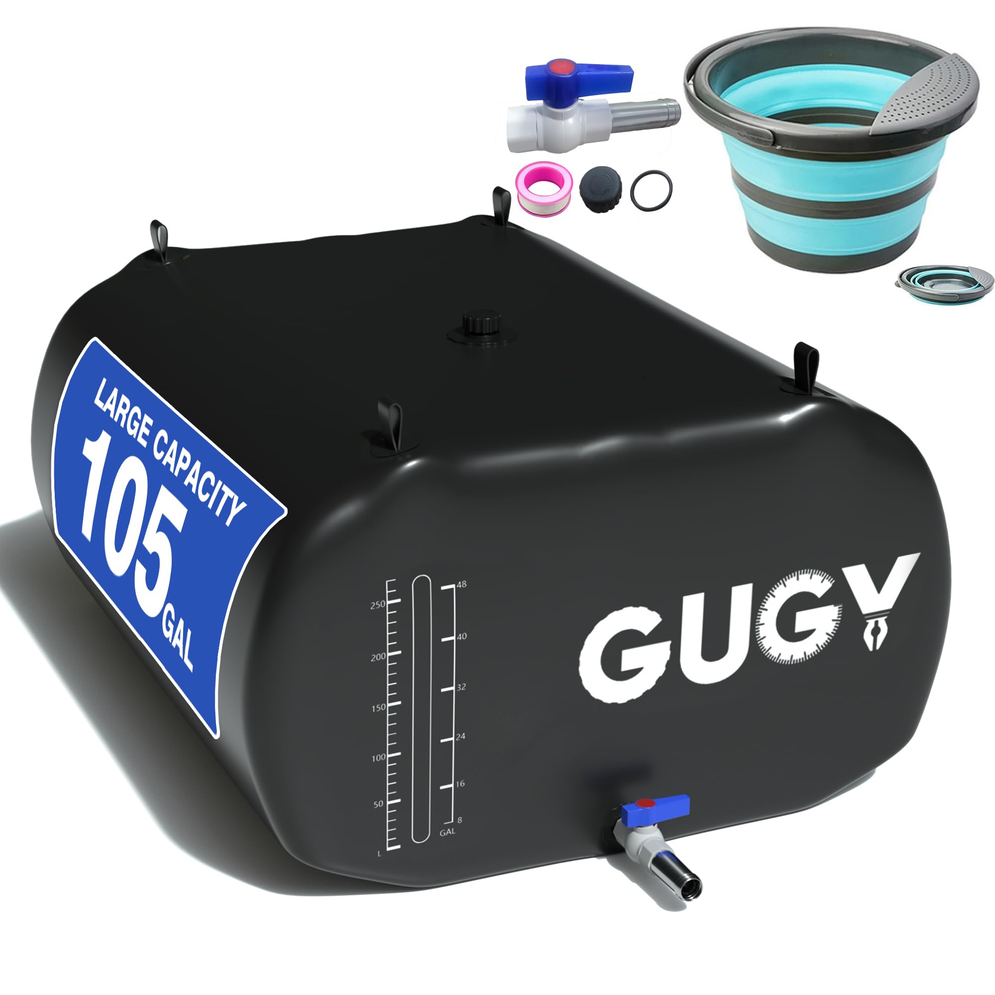 Portable 105 Gallon Water Bladder for Truck Bed,Carrier Cart Large Water Bob Bathtub Emergency Water Bladder for Outdoor RV &amp; Car Camping,Water Storage Bladder with Spigot,Overflow Kit-Black 400L