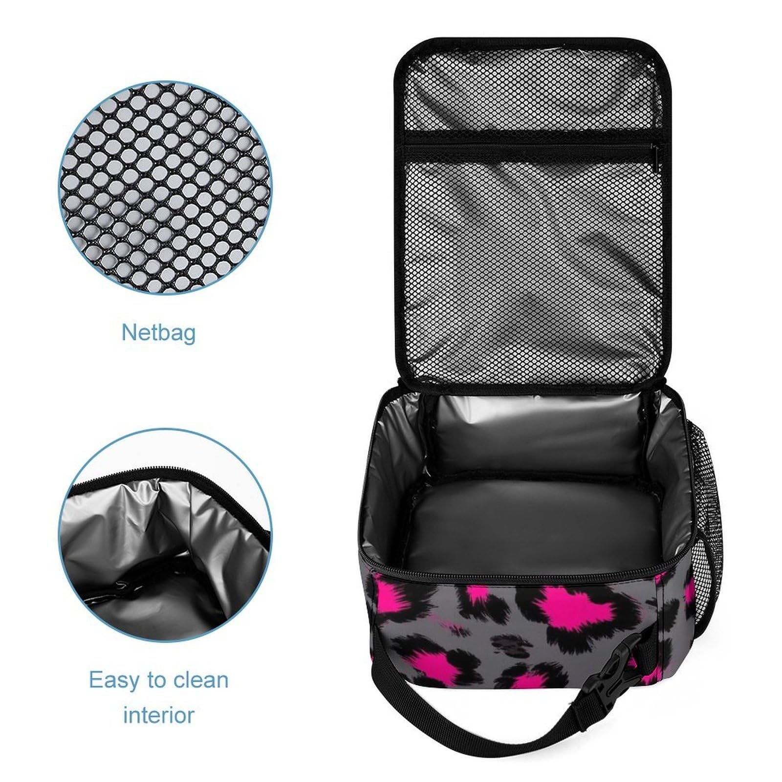 Sac à dos léger avec boîte à lunch, trousse de maquillage et rangements (Rose luxueux, Gris foncé, L)