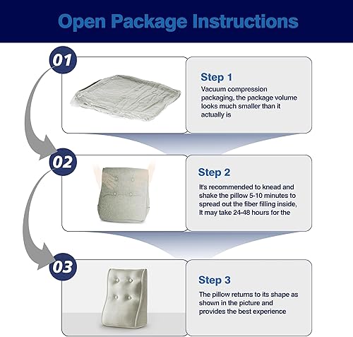 Miniatura 6 de Daneey Almohada de lectura para cama para adultos, almohada de apoyo de espalda para cama, almohada de asiento y respaldo gris, 20 x 9 x 22 pulgadas