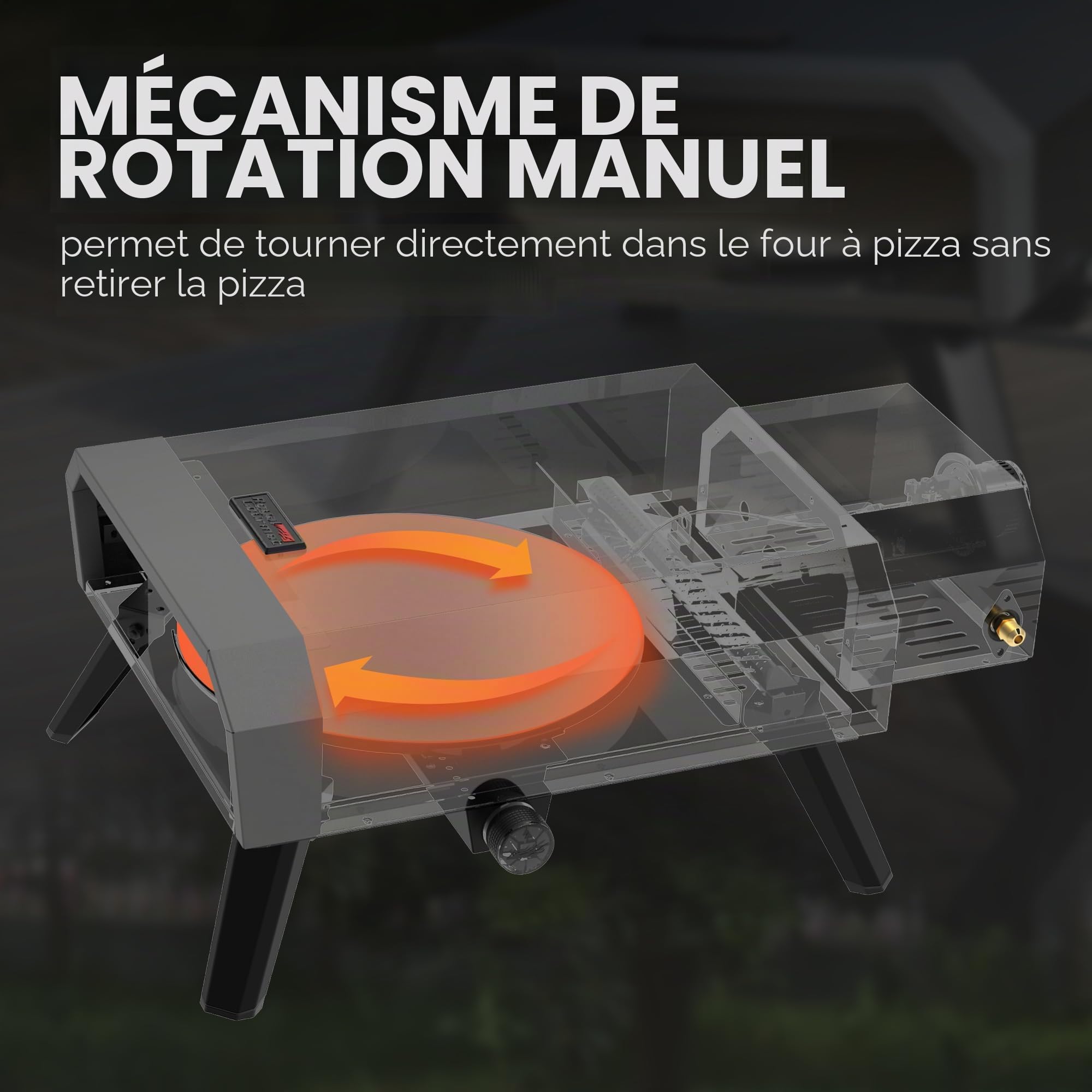 Royal Gourmet Four à pizza compact à gaz avec pierre à pizza 4 kW Four à gaz avec tuyau à gaz et régulateur Four avec pieds pliants pour camping en plein air