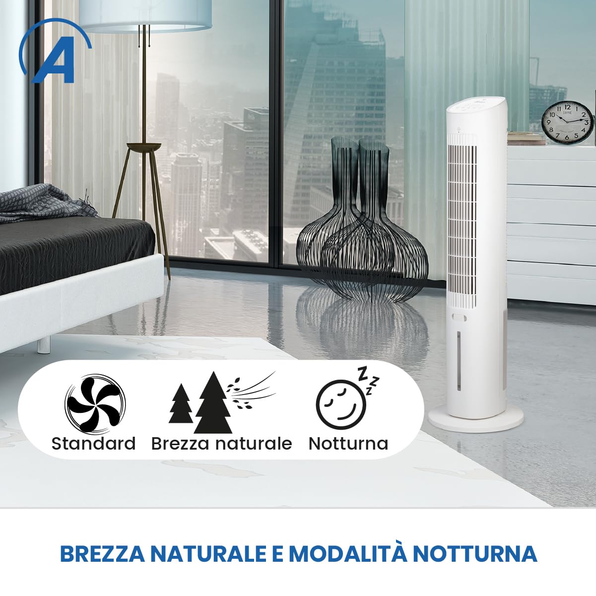 Ardes EOLO TOWER Raffrescatore Evaporativo 60W con Oscillazione Automatica, 3 Velocità, Timer 12 h, mando, Schermo Digitale, Comandi Touch, Serbatoio 3 L e Diffusore di Aroma